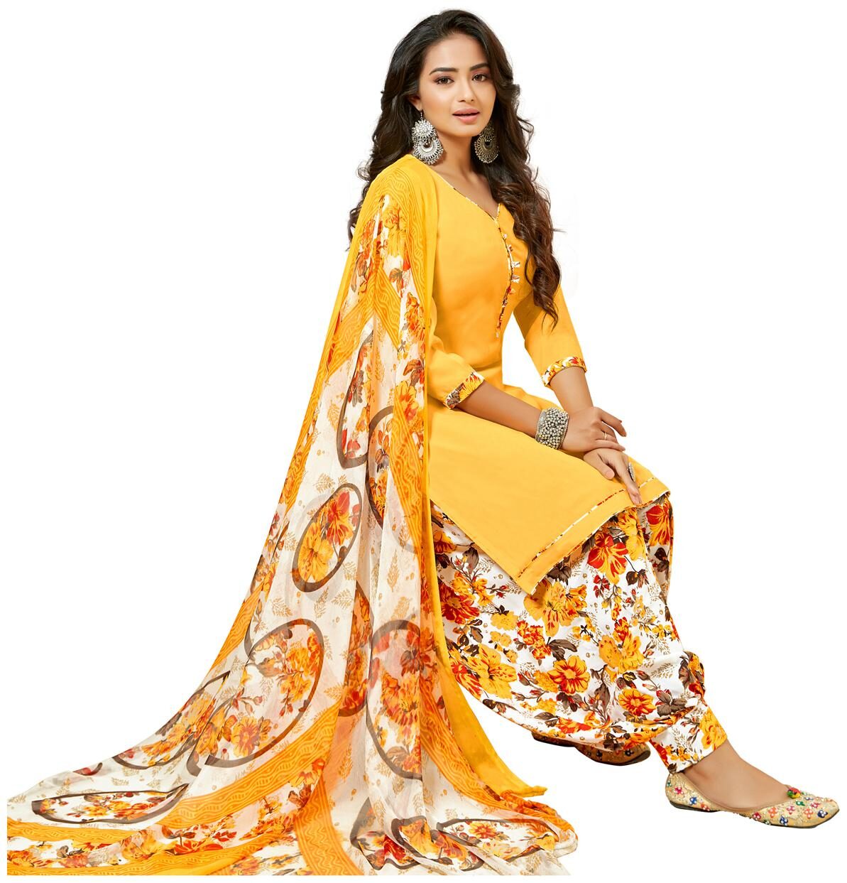 

Swaron Yellow Unstitched Kurta with bottom dupatta With dupatta Dress Material