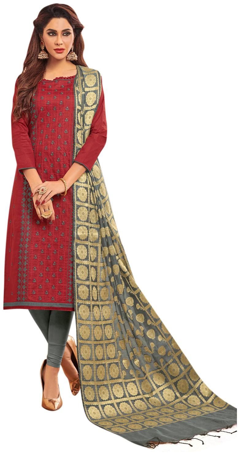 

Swaron Maroon Unstitched Kurta with bottom dupatta With dupatta Dress Material
