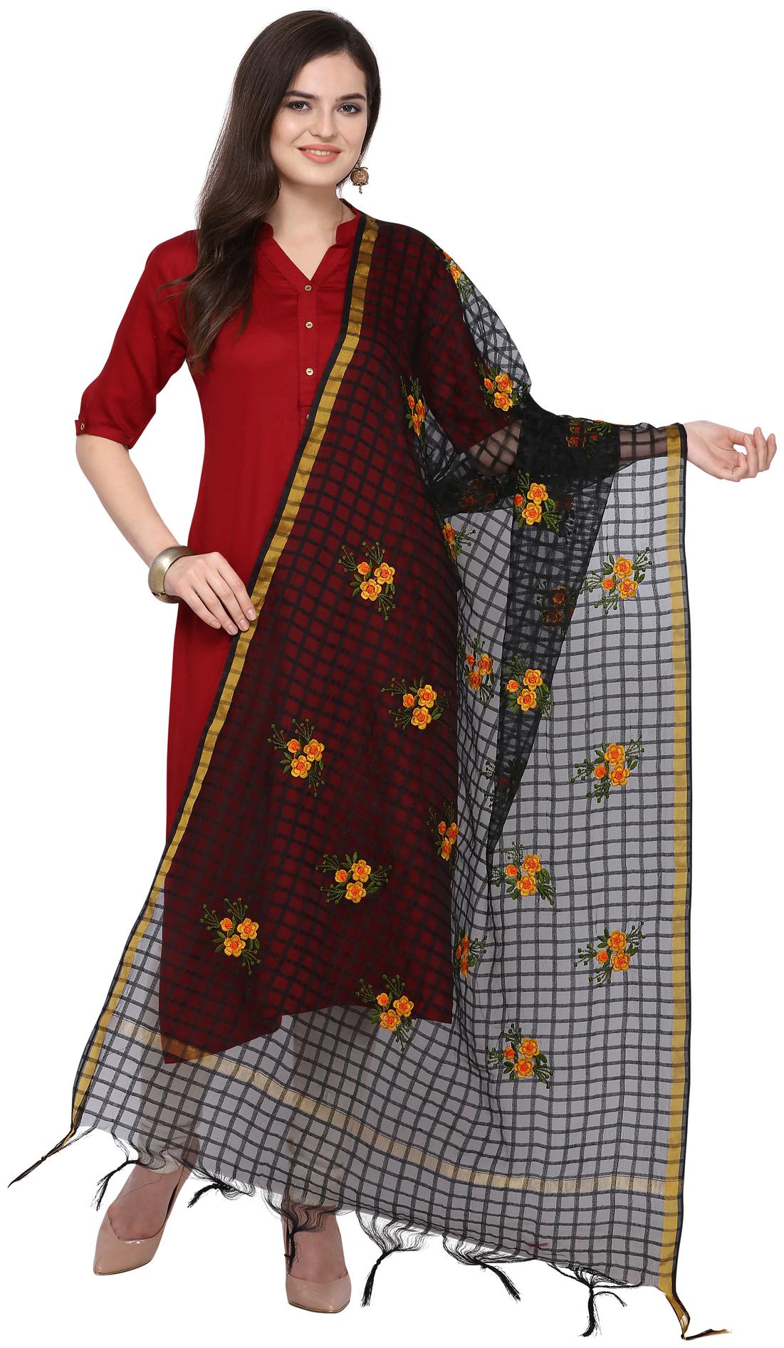 

Swaron Women Cotton Embroidered Dupatta Black
