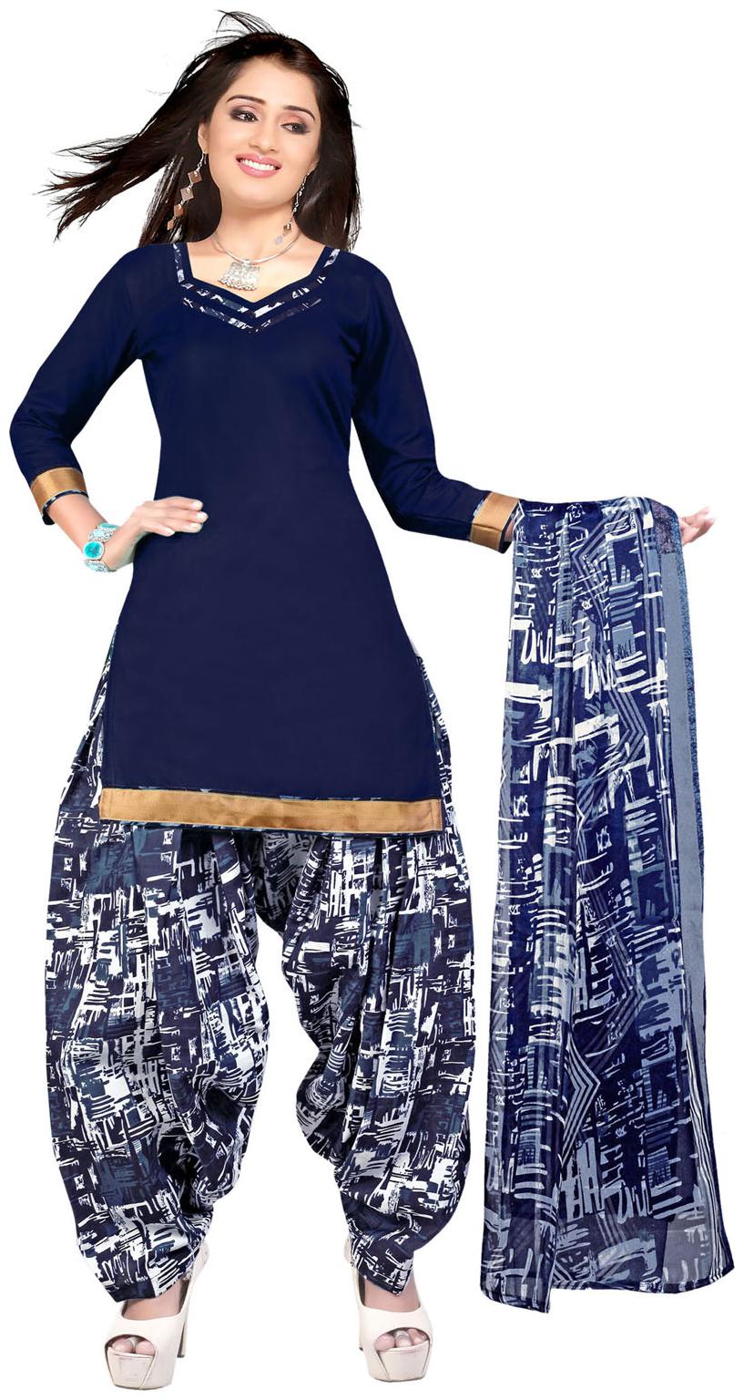 

Swaron Navy blue Unstitched Kurta with bottom dupatta With dupatta Dress Material