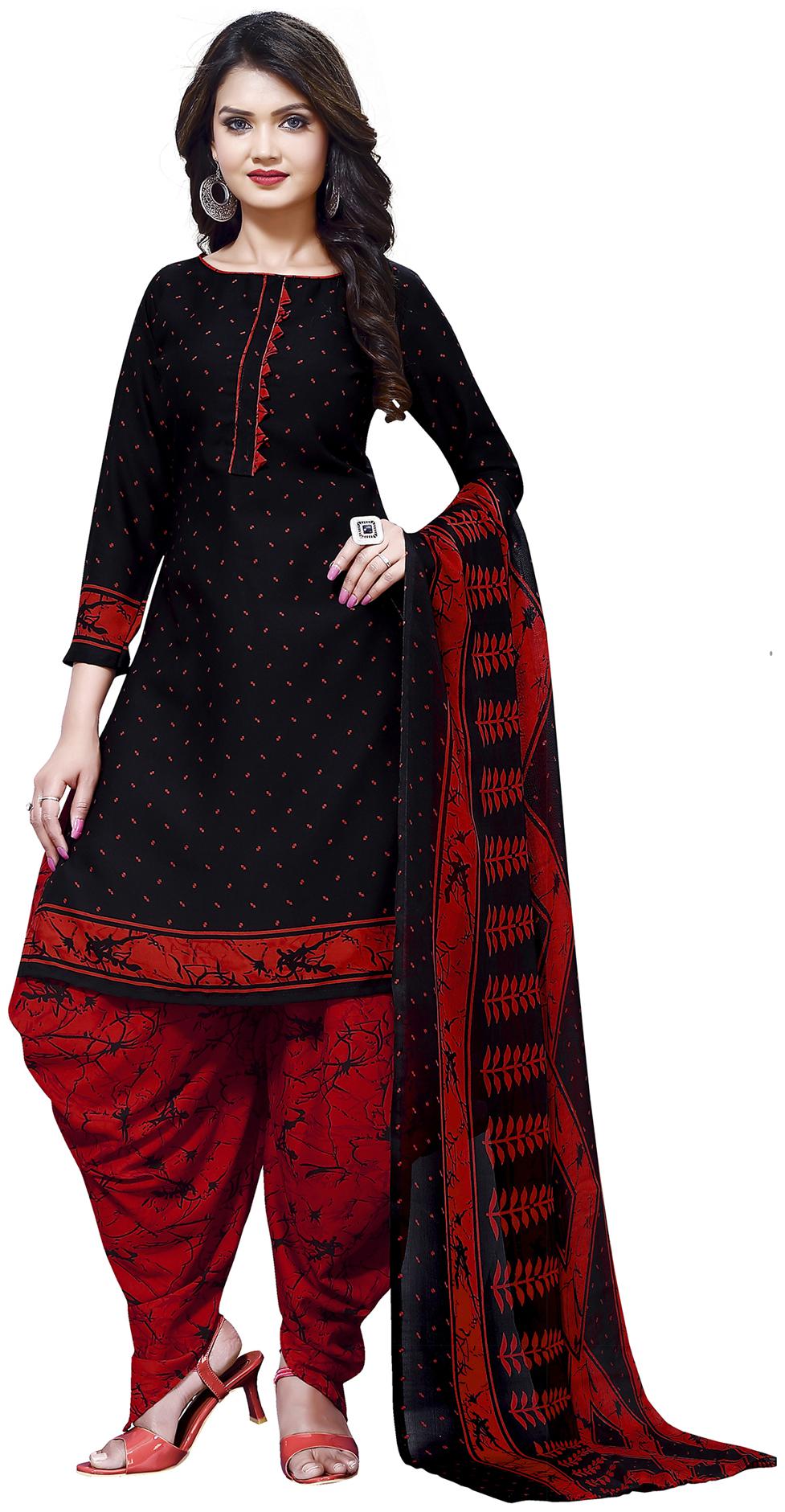 

Swaron Black Unstitched Kurta with bottom dupatta With dupatta Dress Material