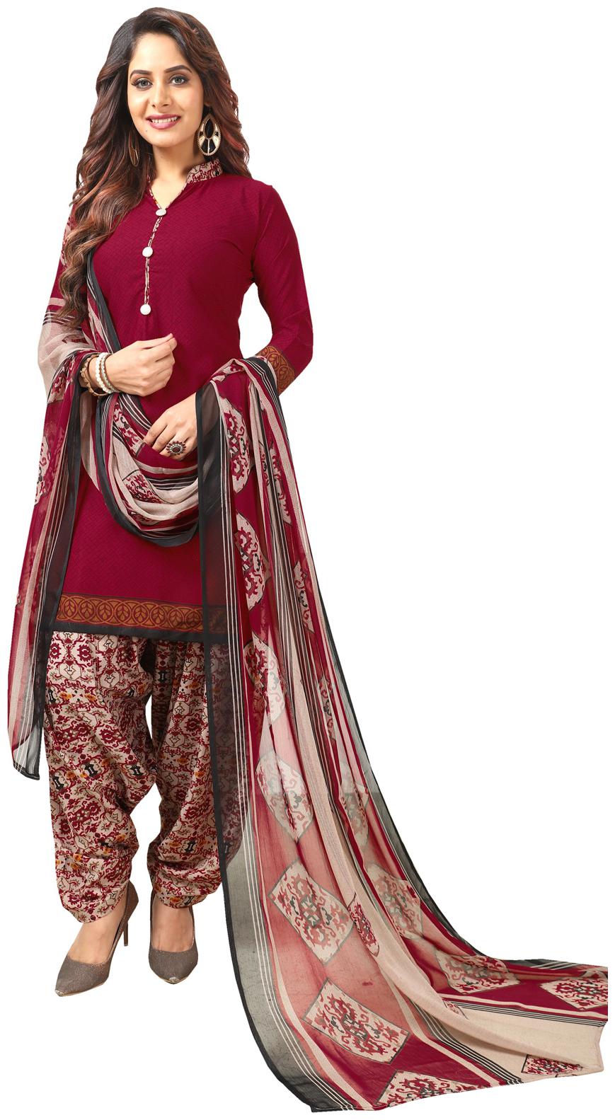 

Swaron Maroon Unstitched Kurta with bottom dupatta With dupatta Dress Material
