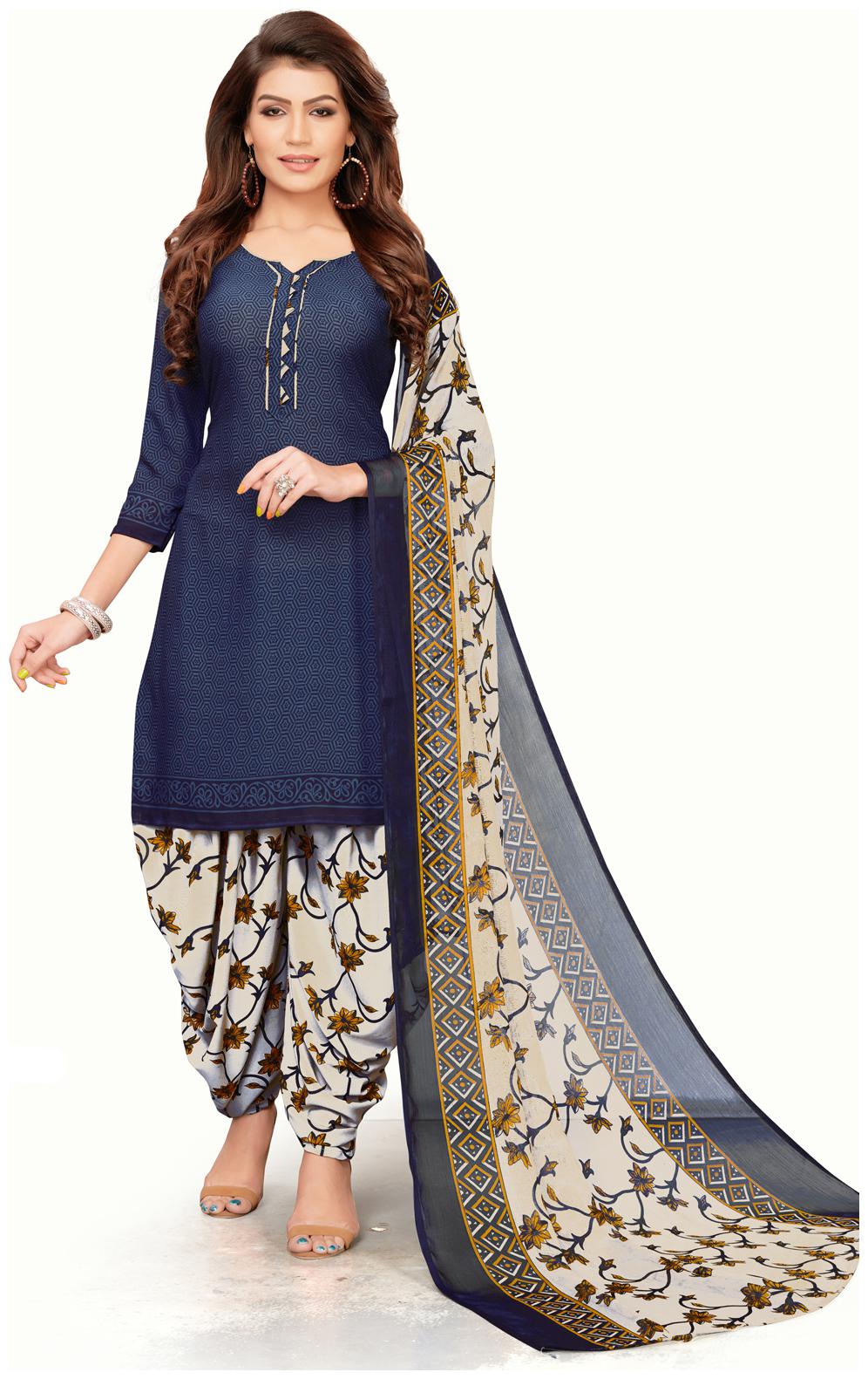 

Swaron Navy blue Unstitched Kurta with bottom dupatta With dupatta Dress Material