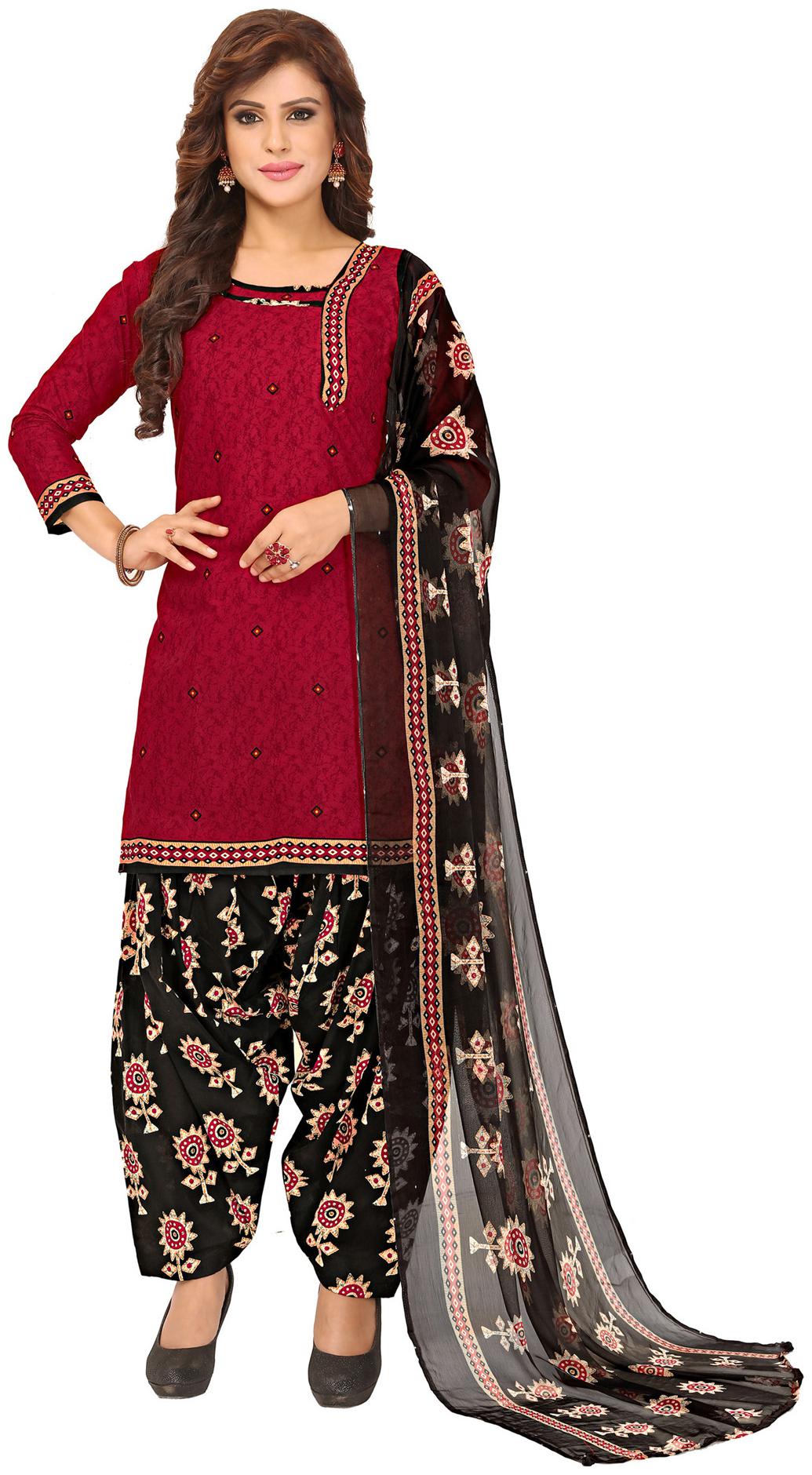 

Swaron Red Unstitched Kurta with bottom dupatta With dupatta Dress Material