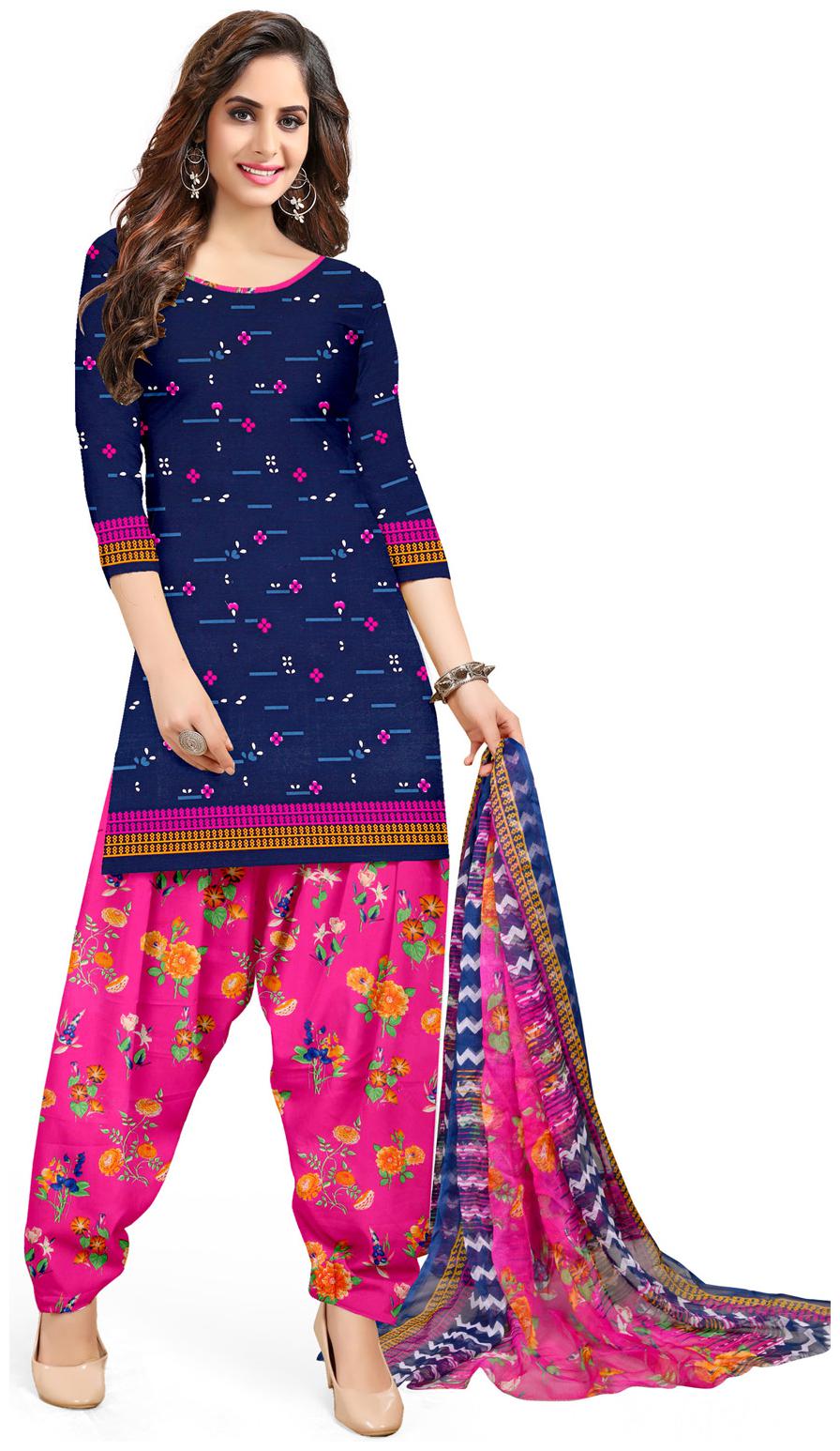 

Swaron Navy blue Unstitched Kurta with bottom dupatta With dupatta Dress Material