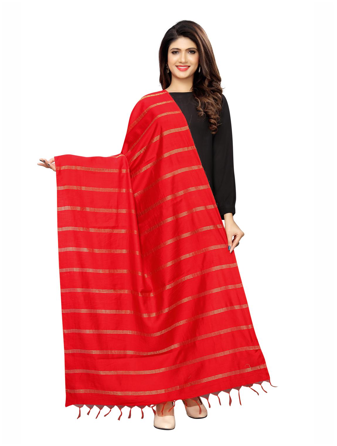 

Swaron Women Silk Striped Dupatta Red