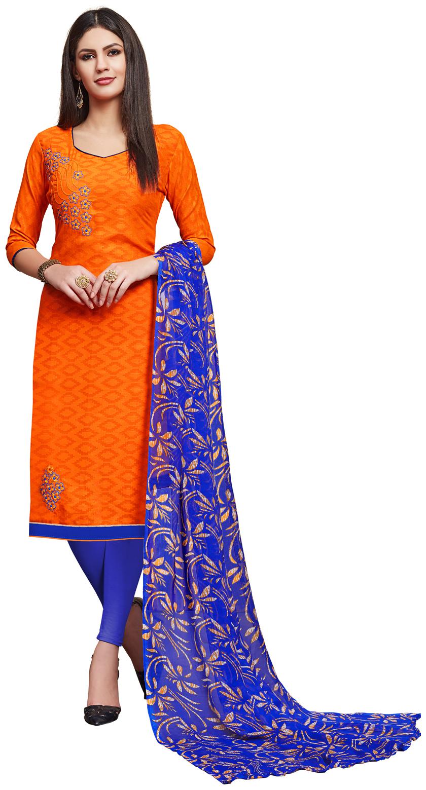 

Swaron Orange Unstitched Kurta with bottom dupatta With dupatta Dress Material
