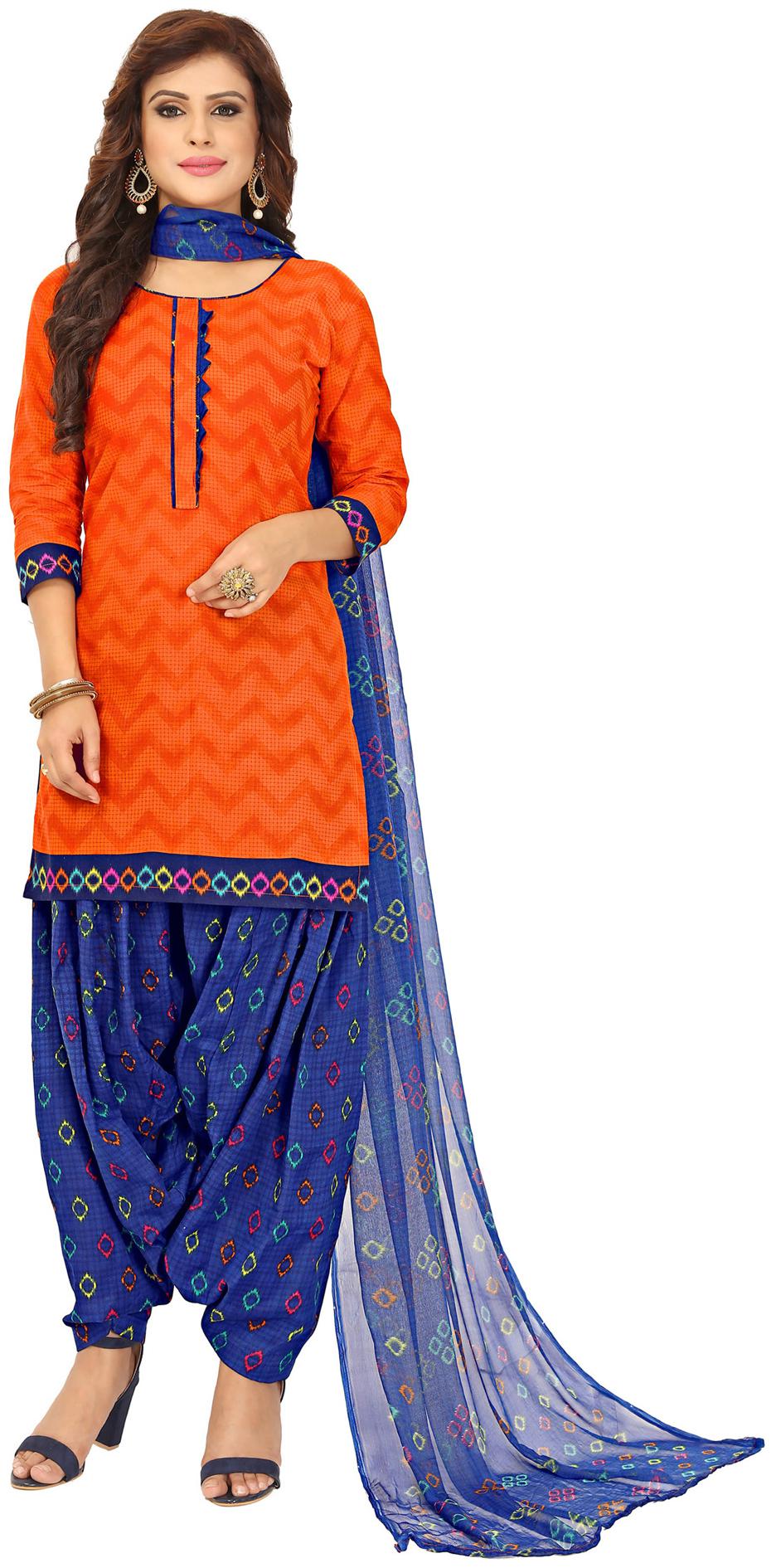 

Swaron Orange Unstitched Kurta with bottom dupatta With dupatta Dress Material
