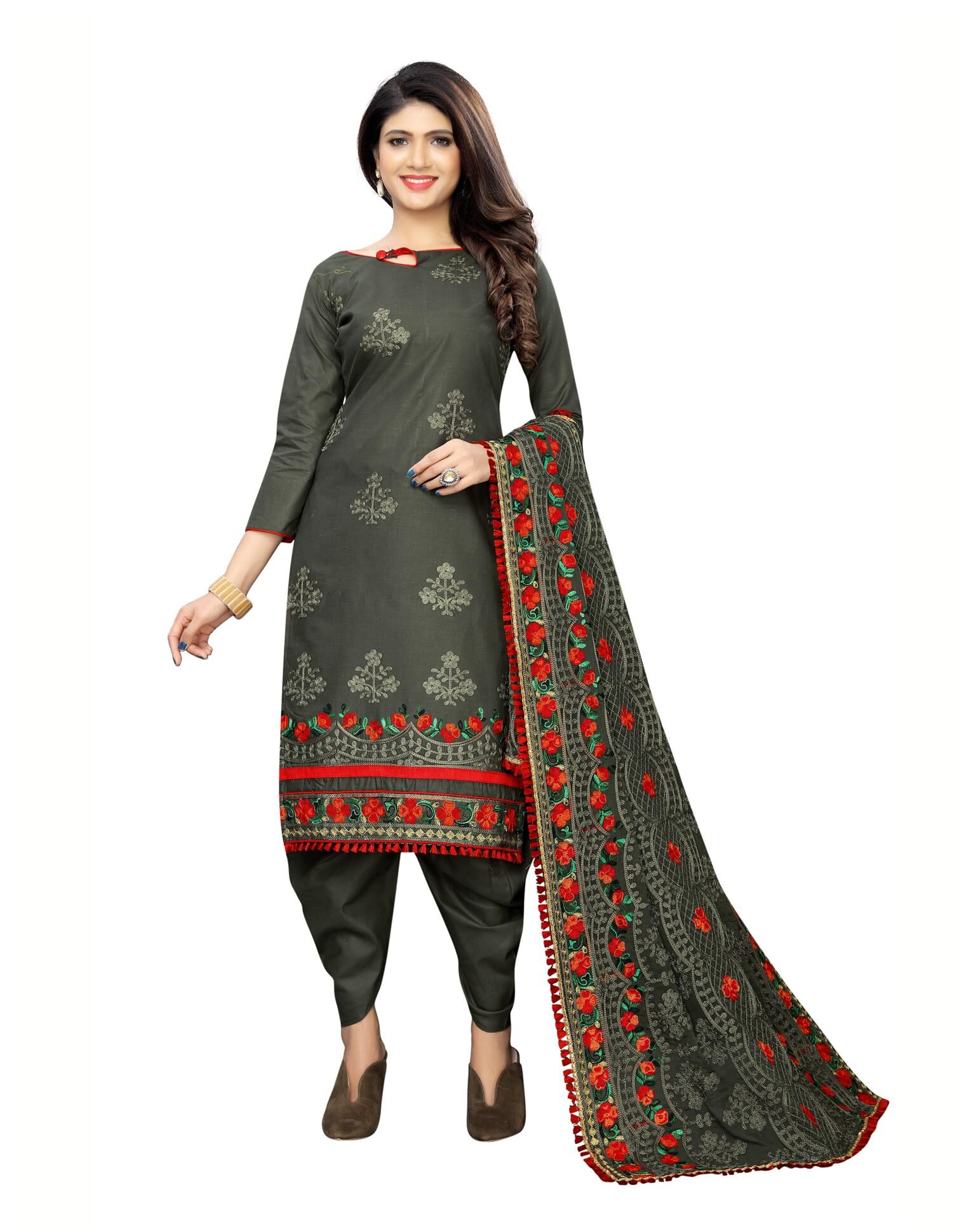 

Swaron Grey Unstitched Kurta with bottom dupatta With dupatta Dress Material