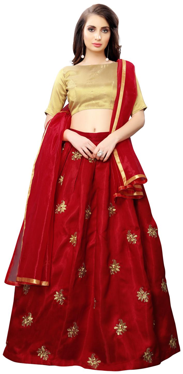 

Swaron Women Satin Lehenga Choli Red