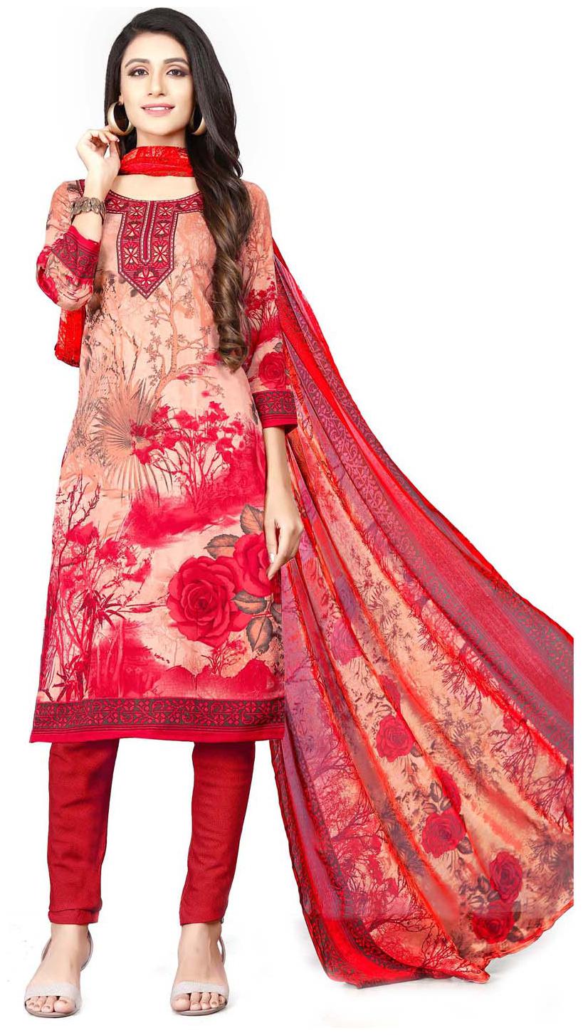 

Swaron Peach Unstitched Kurta with bottom dupatta With dupatta Dress Material