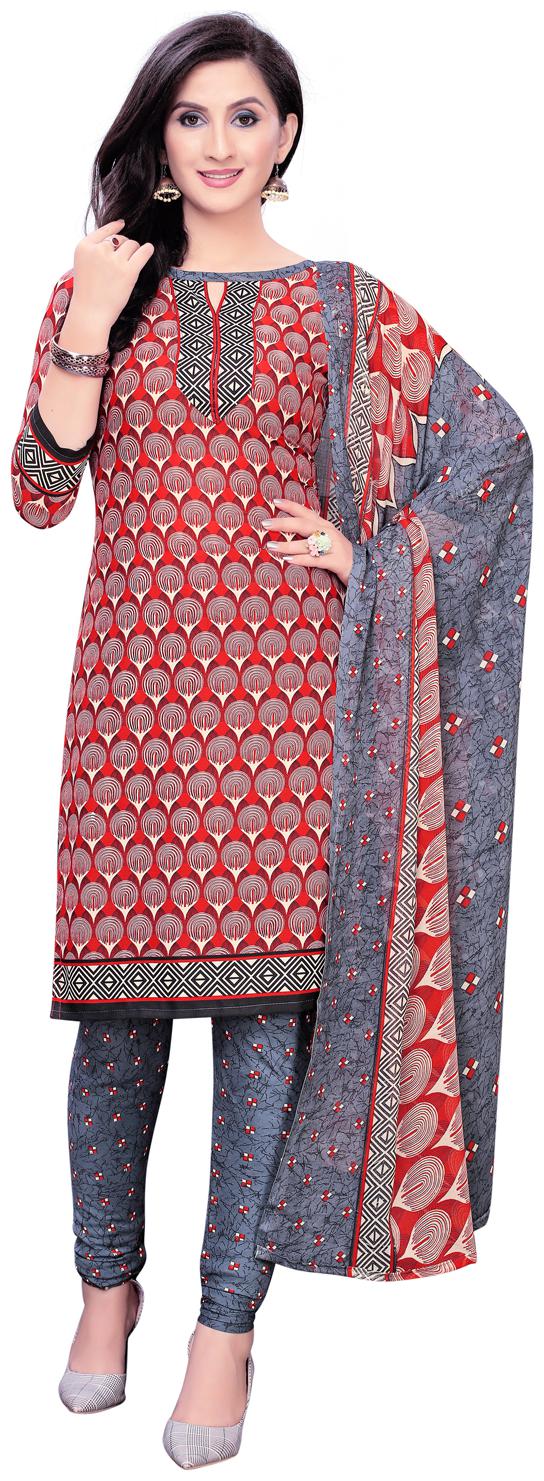 

Swaron Red Unstitched Kurta with bottom dupatta With dupatta Dress Material