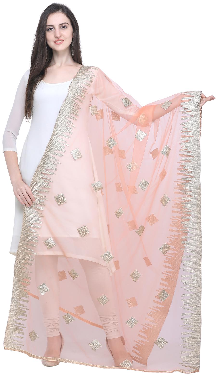 

Swaron Women Net Printed Dupatta Peach