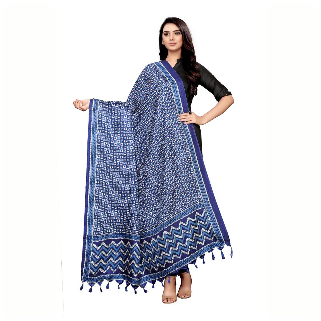 

Swaron Women Silk Geometric Blue Dupatta