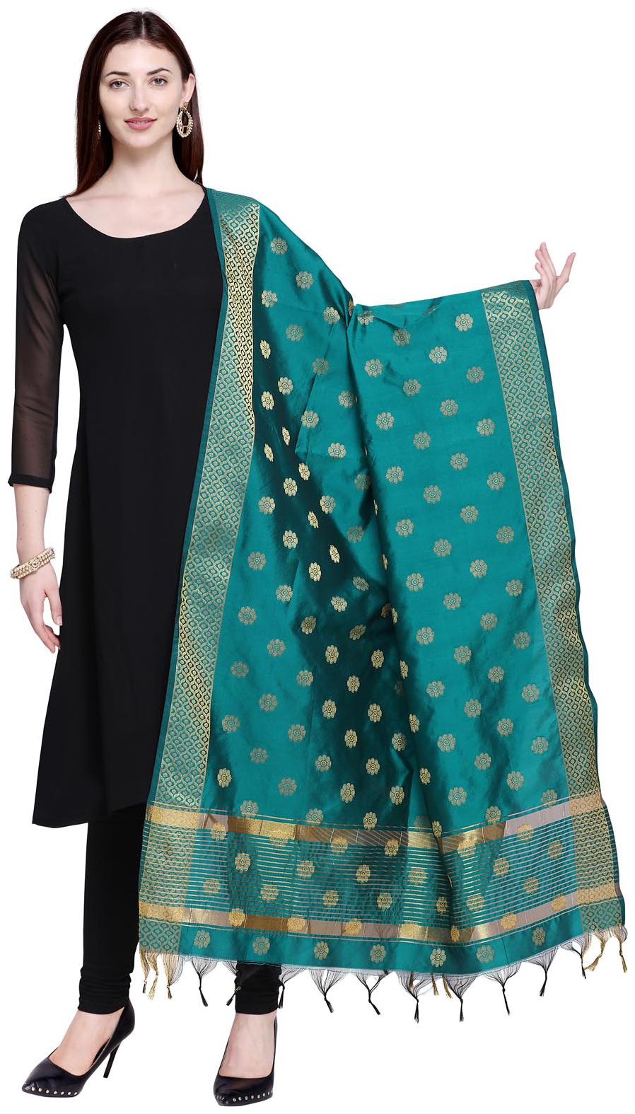 

Swaron Women Silk Floral Dupatta Turquoise