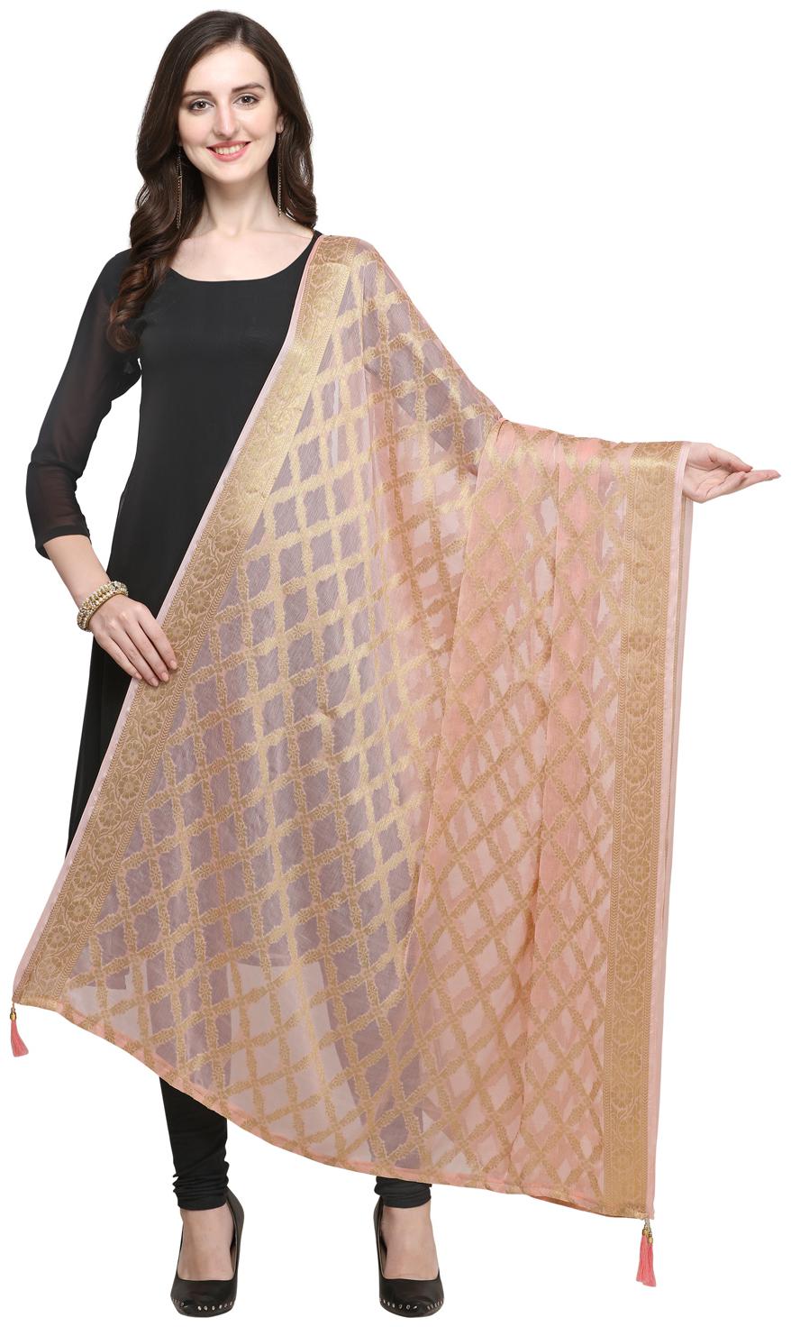 

Swaron Women Chiffon Checkered Dupatta Peach