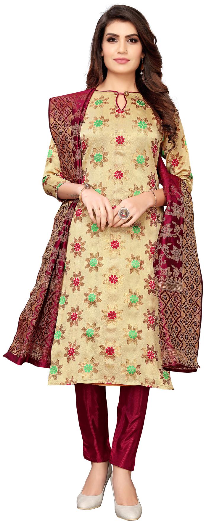 

Swaron Beige Unstitched Kurta with bottom dupatta With dupatta Dress Material