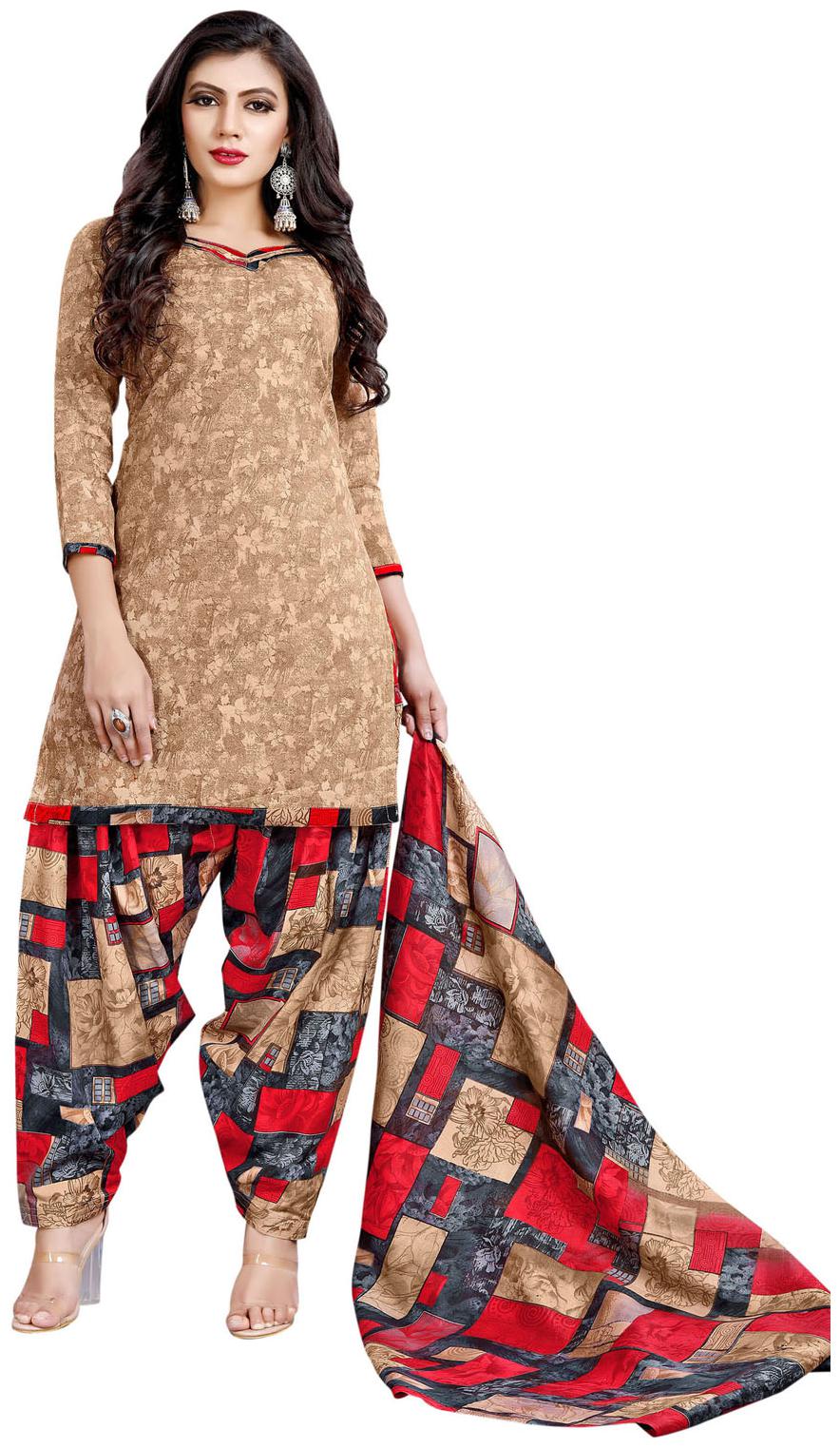 

Swaron Beige Unstitched Kurta with bottom dupatta With dupatta Dress Material
