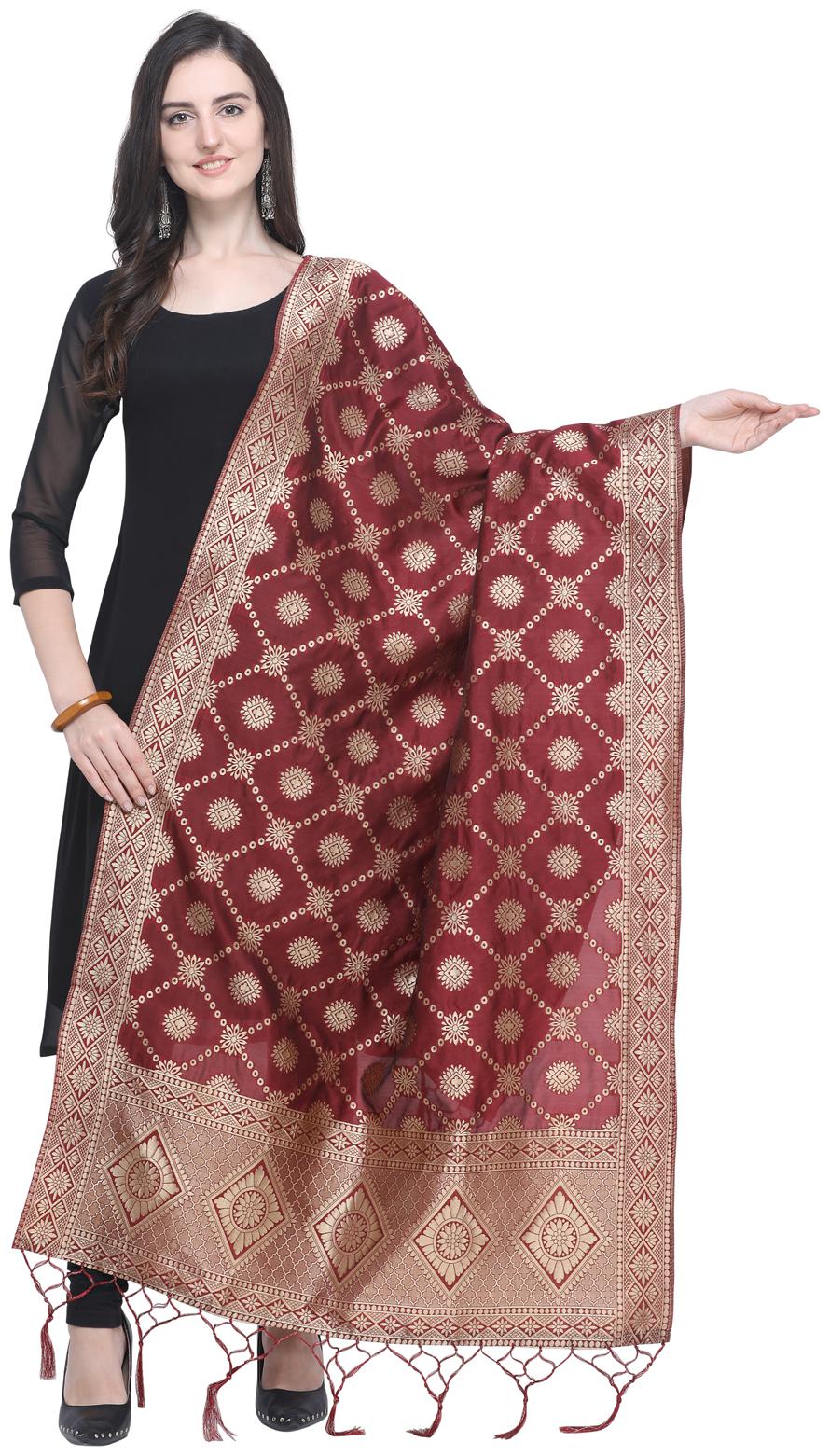 

Swaron Women Silk Floral Dupatta Maroon