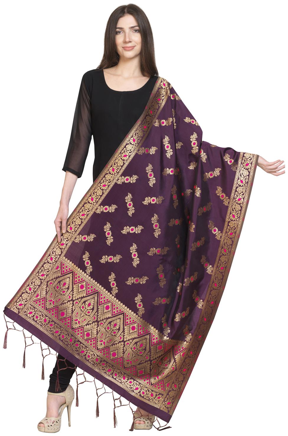 

Swaron Women Silk Floral Dupatta Purple