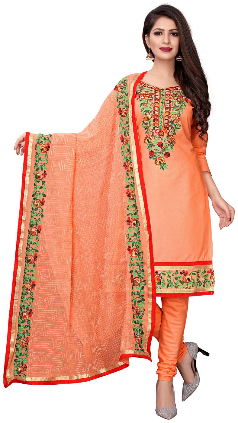 

Swaron Peach Unstitched Kurta with bottom dupatta With dupatta Dress Material