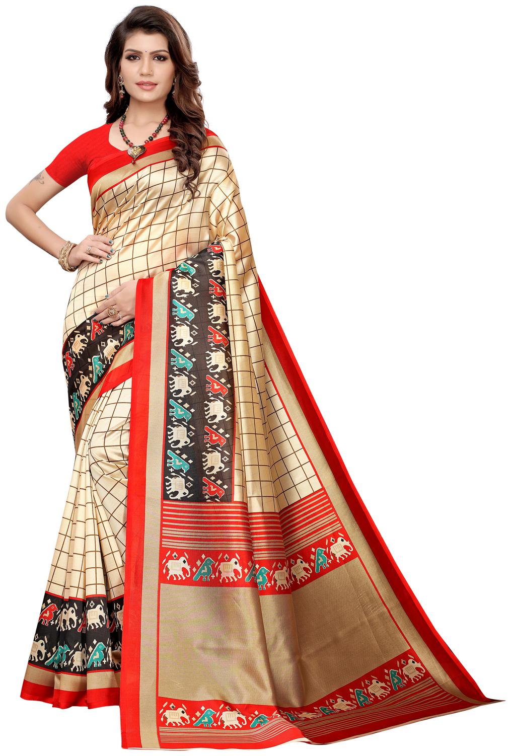 

Swaron Women Artificial Silk Regular Saree Beige