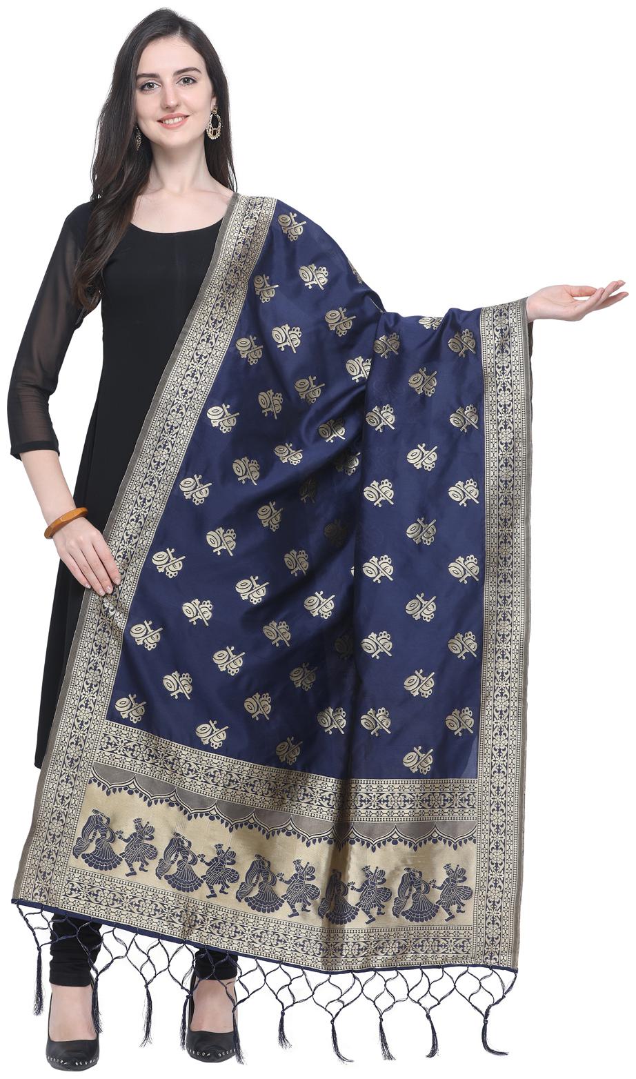 

Swaron Women Silk Floral Dupatta Navy Blue