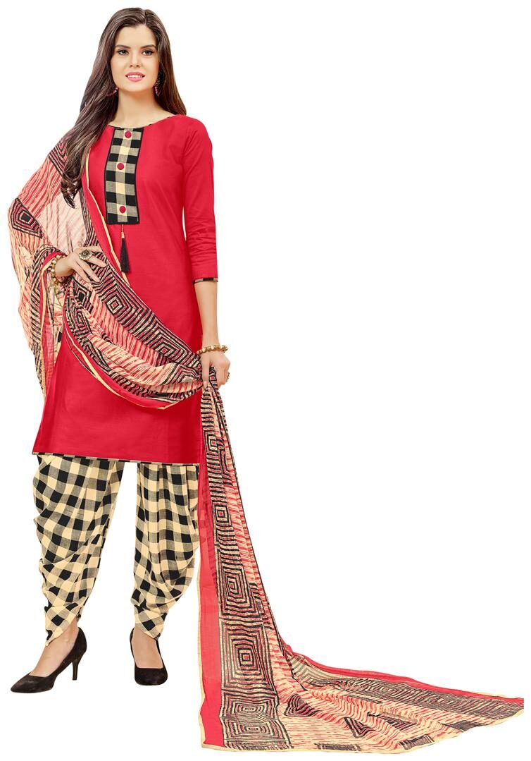 

Swaron Red Unstitched Kurta with bottom dupatta With dupatta Dress Material