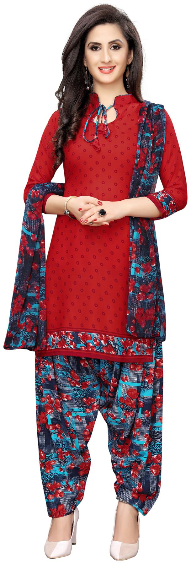 

Swaron Red Unstitched Kurta with bottom dupatta With dupatta Dress Material