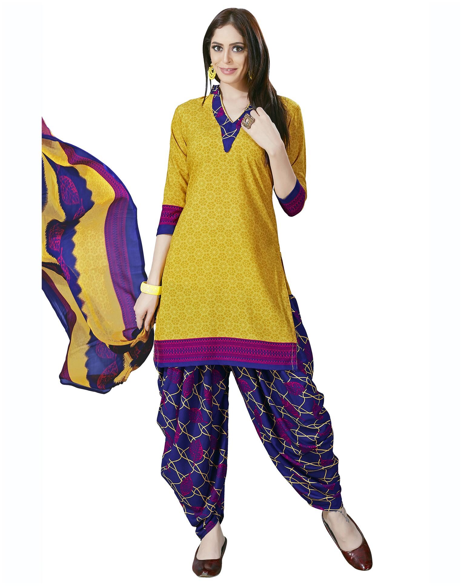 

Swaron Yellow Unstitched Kurta with bottom dupatta With dupatta Dress Material