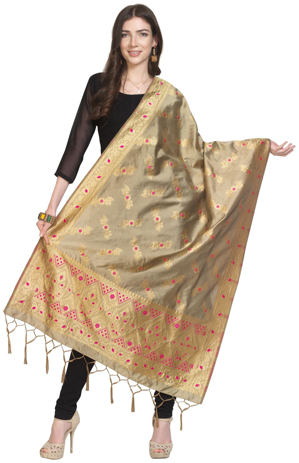 

Swaron Women Silk Floral Dupatta Beige