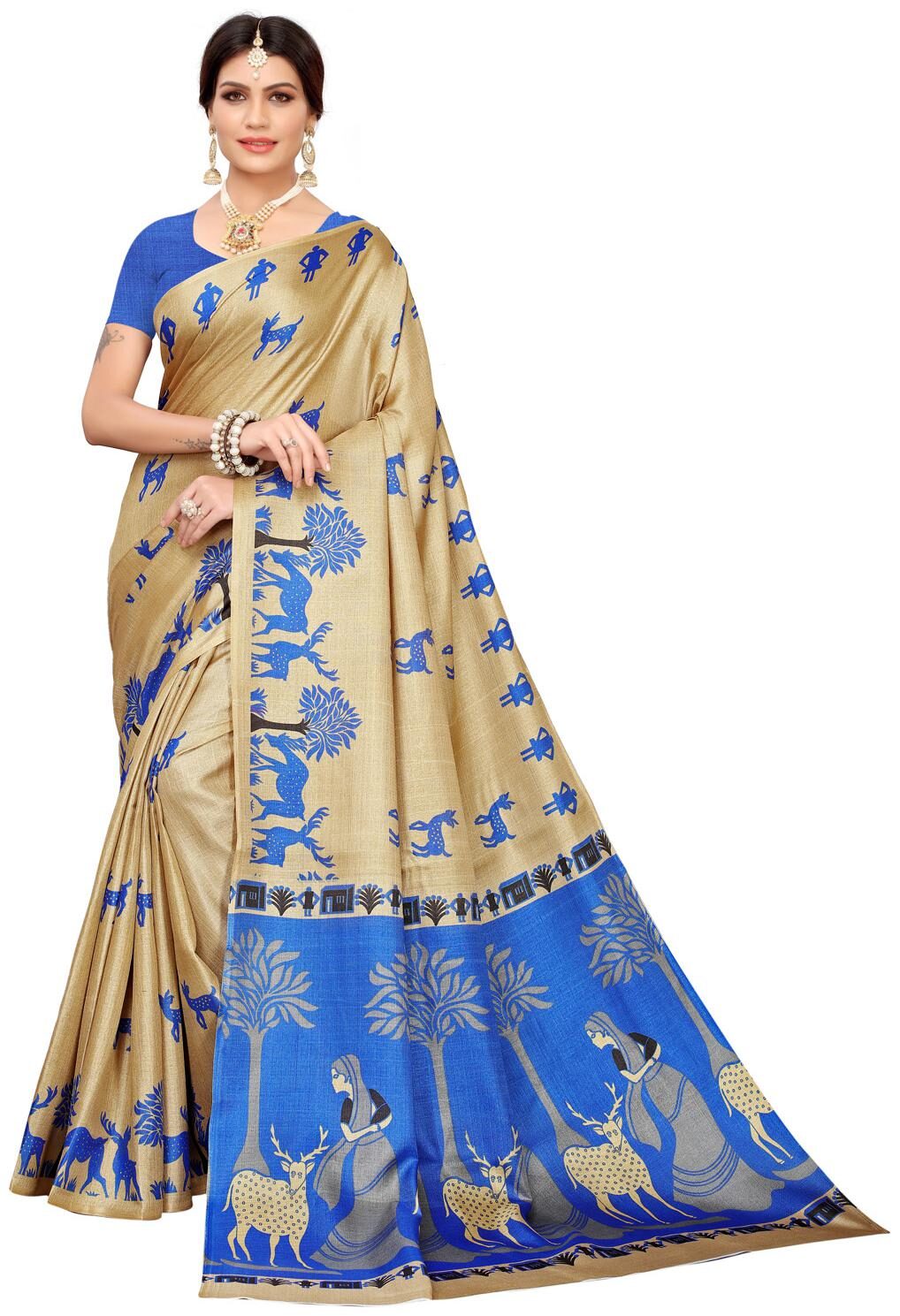 

Swaron Women Artificial Silk Regular Saree Beige