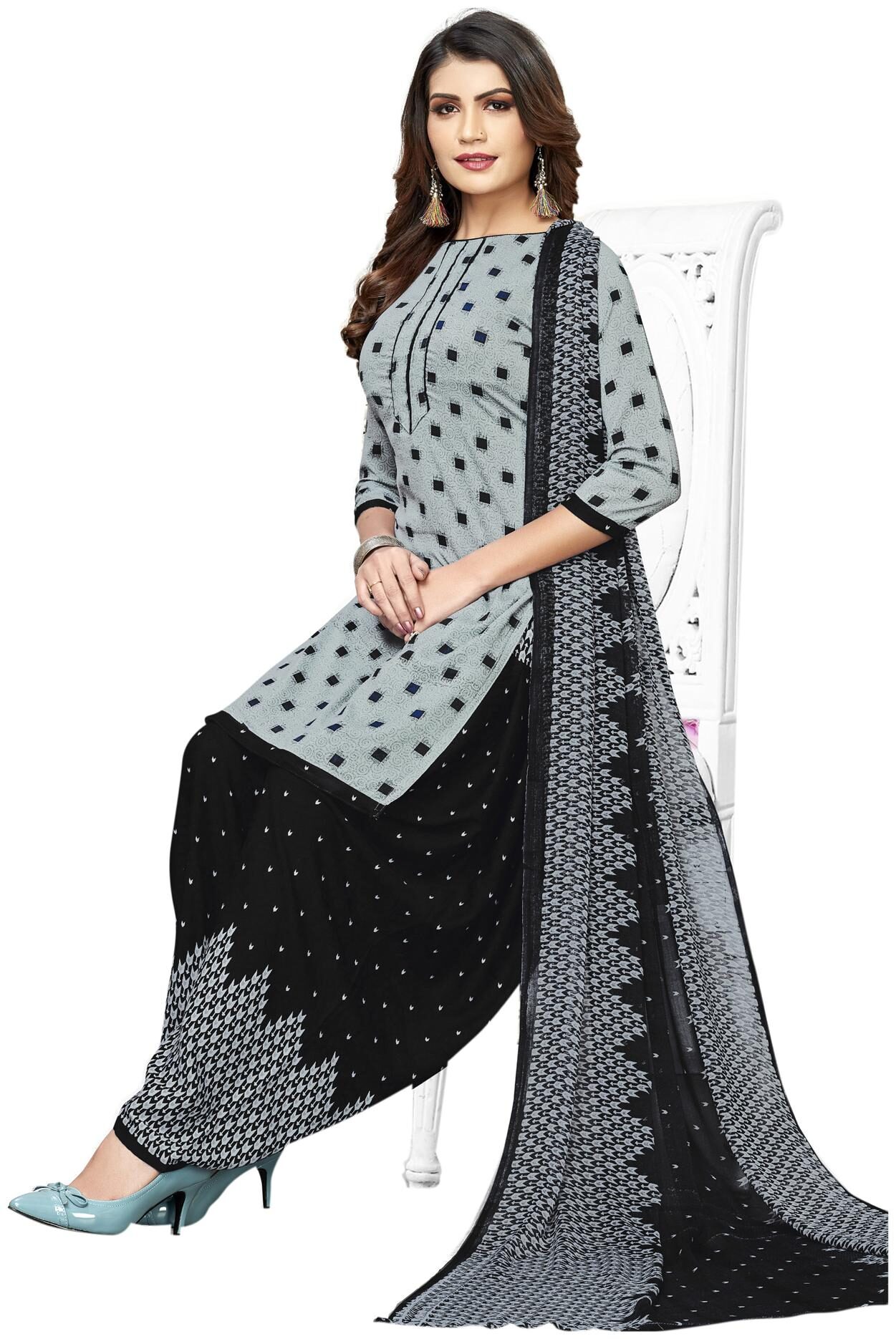 

Swaron Grey Unstitched Kurta with bottom dupatta With dupatta Dress Material
