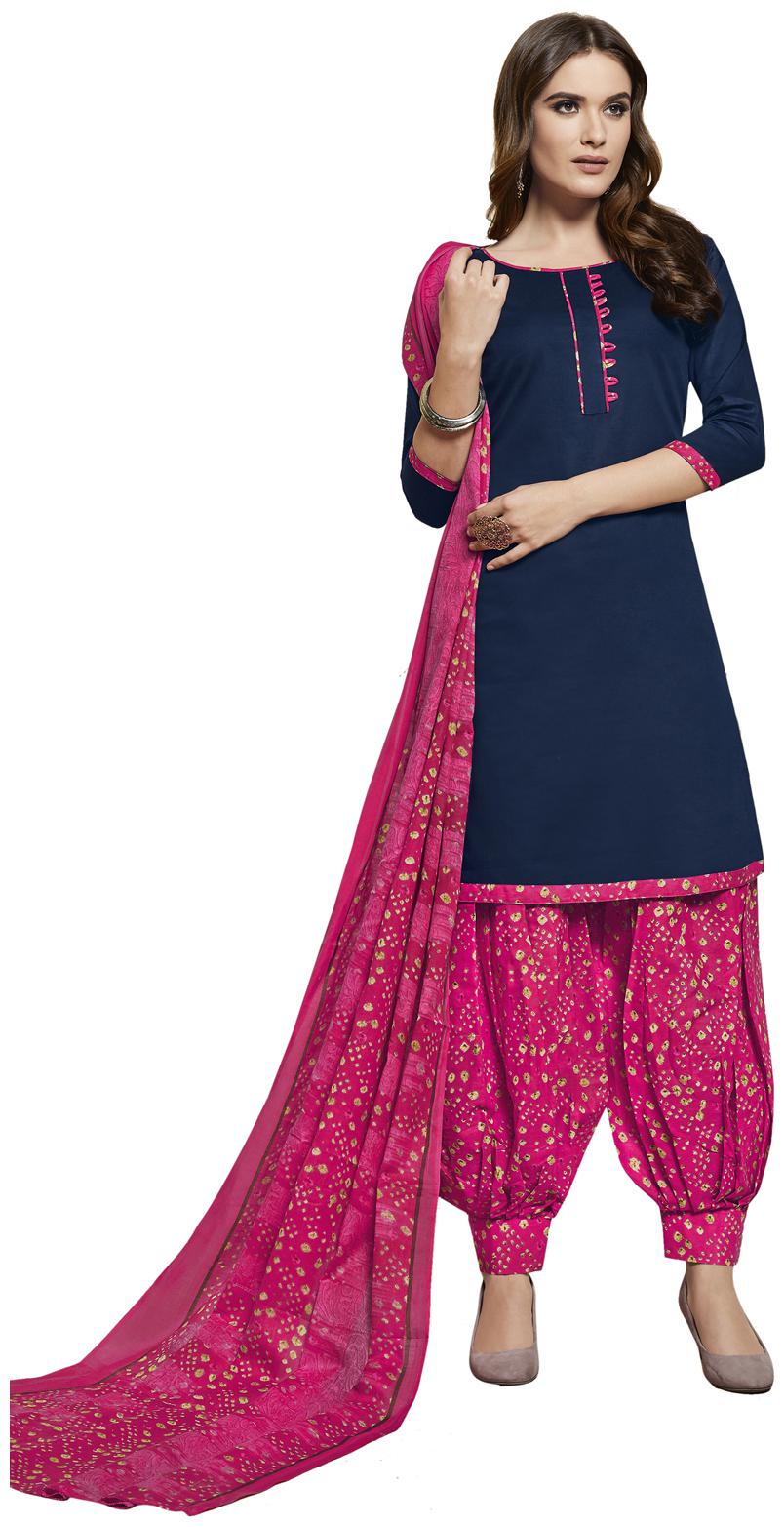 

Swaron Navy blue Unstitched Kurta with bottom dupatta With dupatta Dress Material