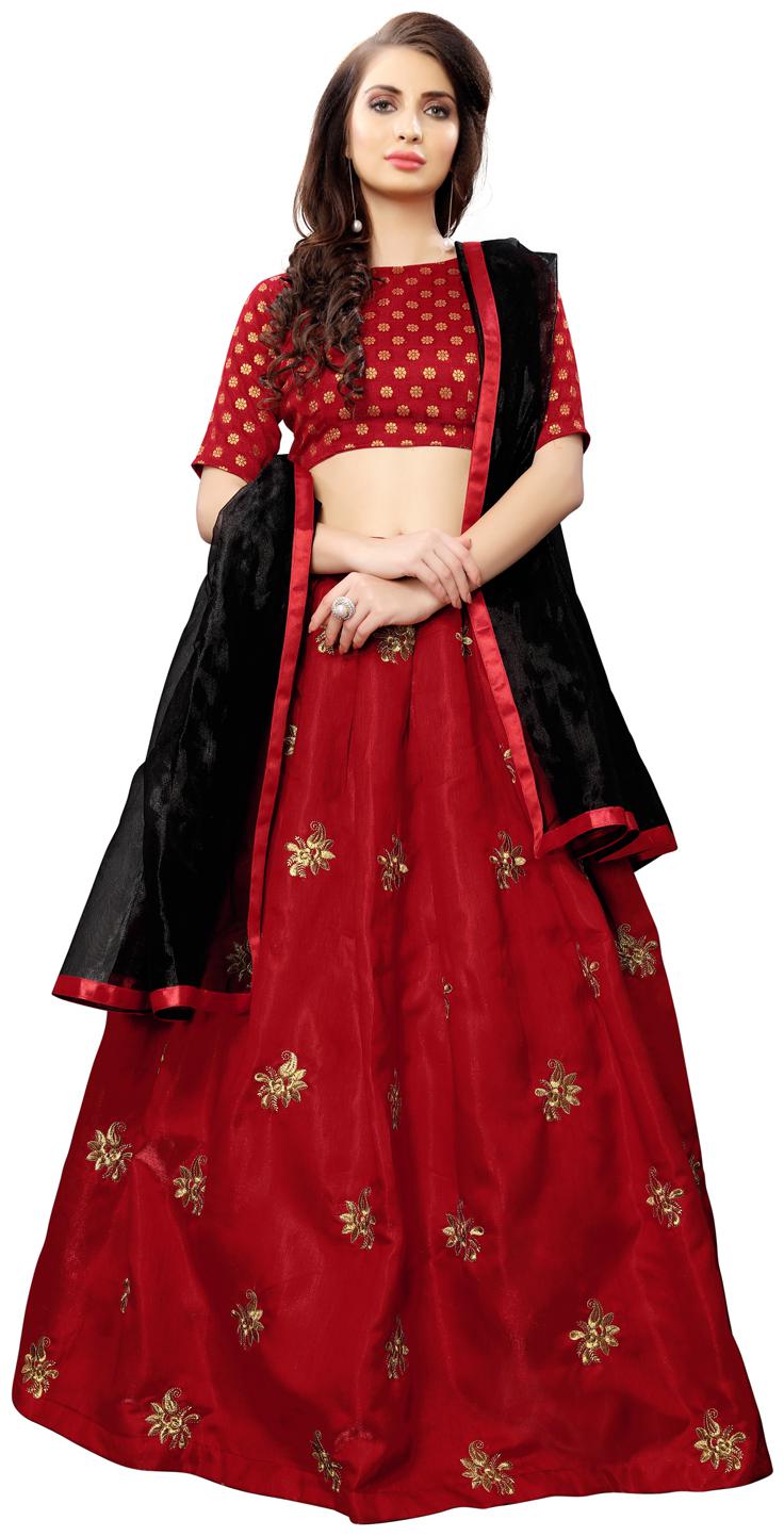 

Swaron Women Satin Lehenga Choli Red