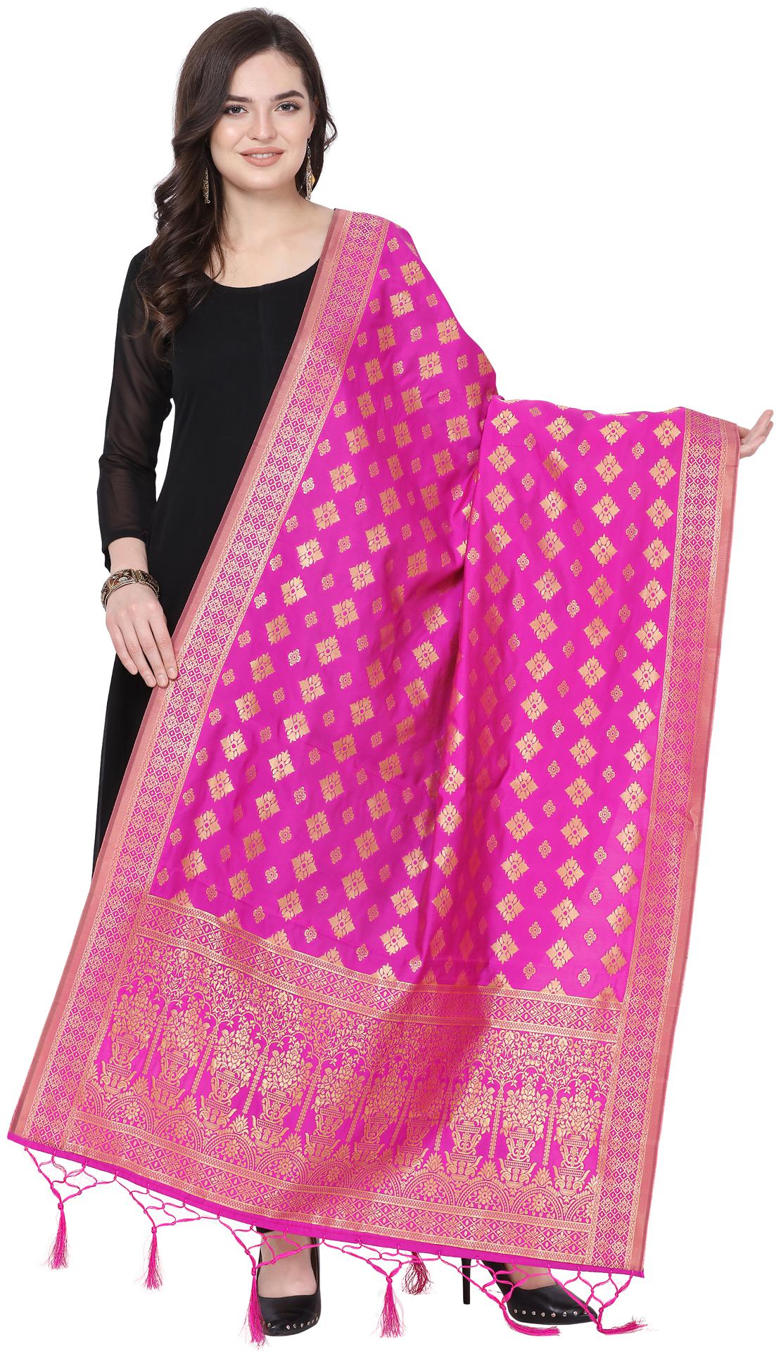 

Swaron Women Jacquard Printed Dupatta Pink