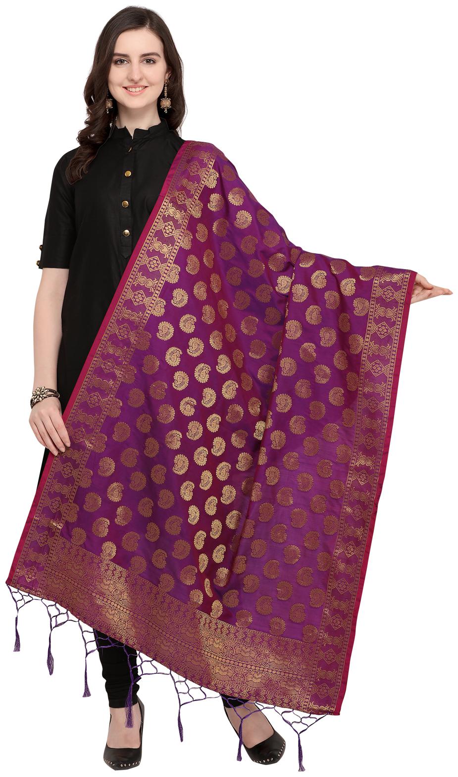 

Swaron Women Silk Floral Dupatta Purple