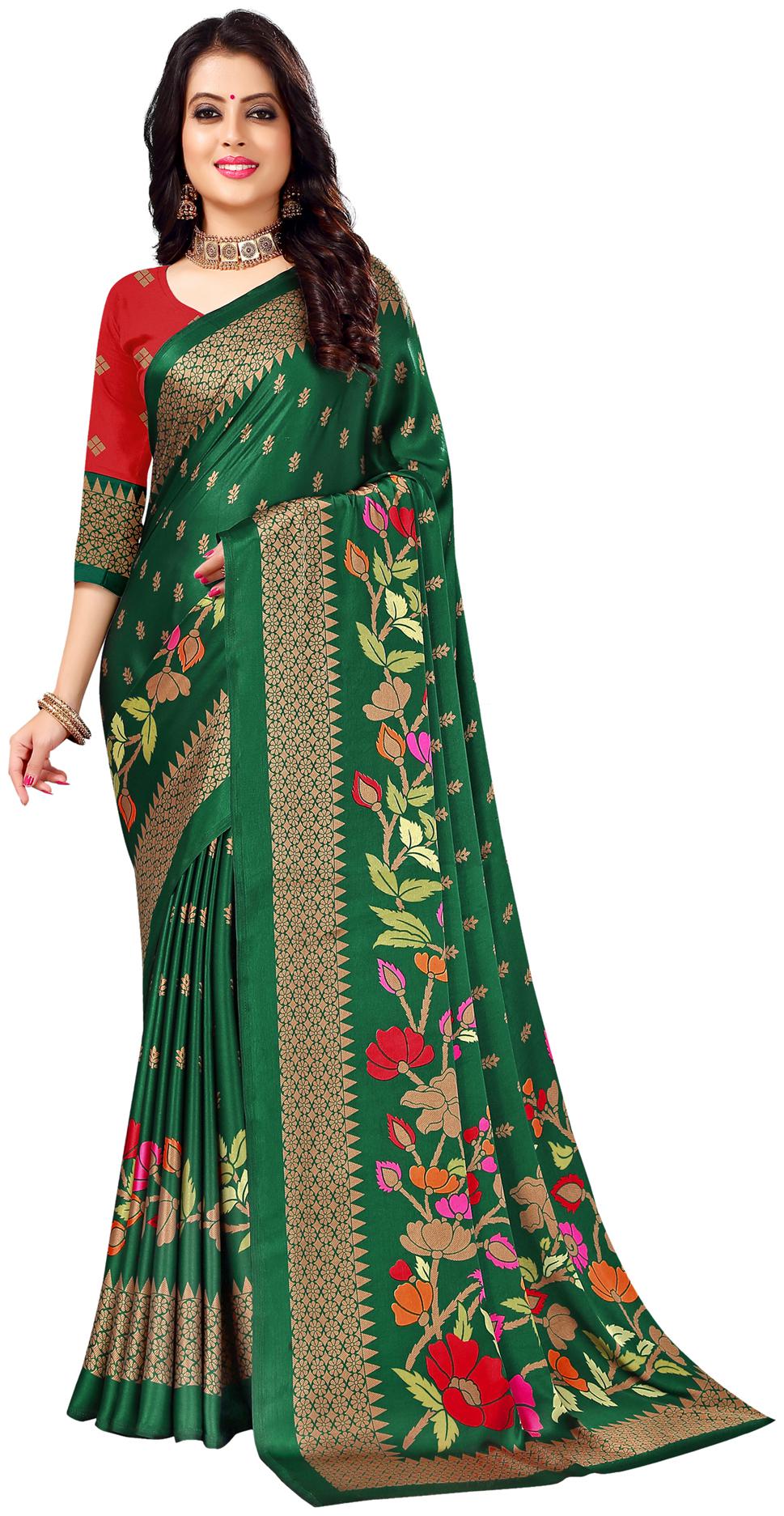 

Swaron Women Crepe Floral Saree Green