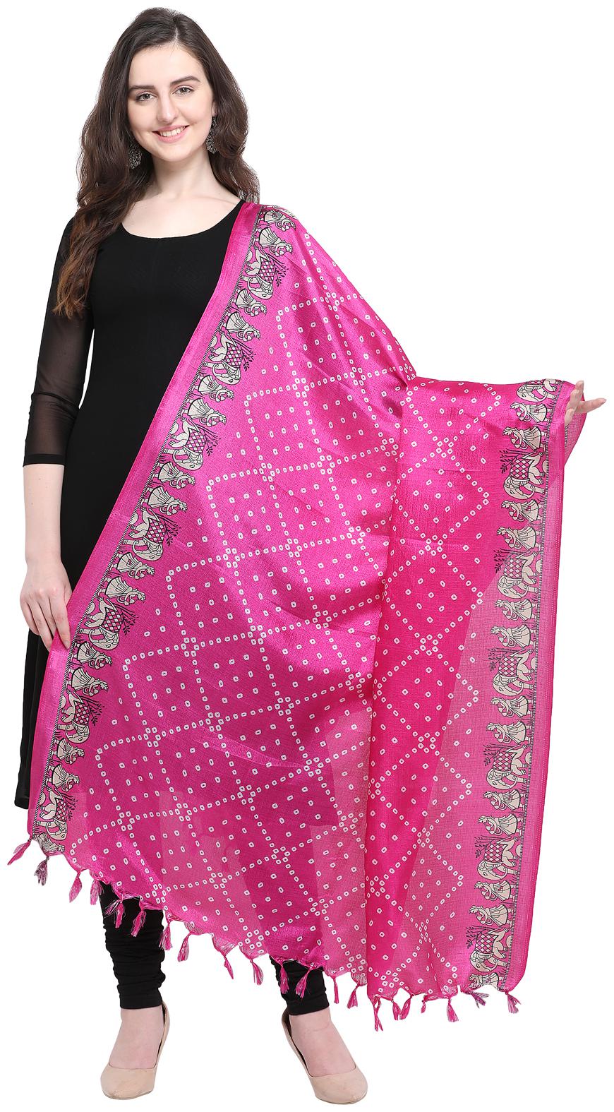 

Swaron Women Silk Printed Dupatta Pink