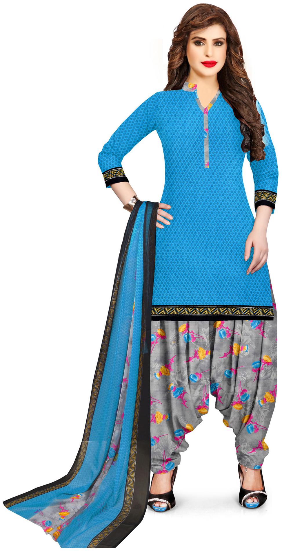 

Swaron Blue Unstitched Kurta with bottom dupatta With dupatta Dress Material