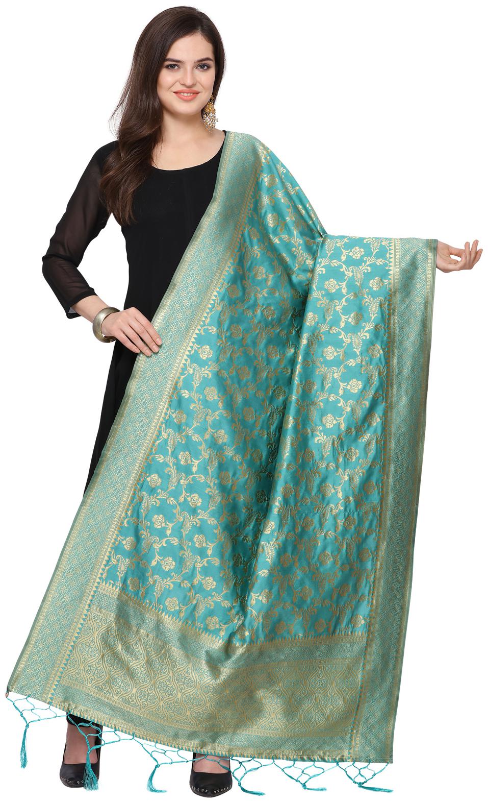 

Swaron Women Silk Floral Dupatta Green