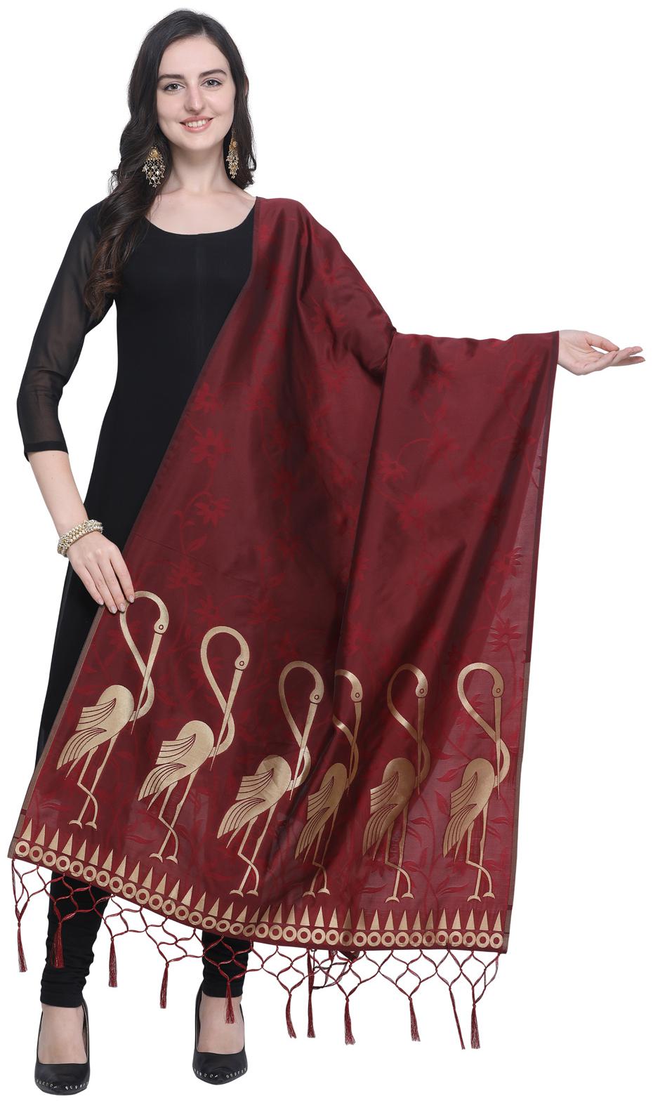 

Swaron Women Silk Floral Dupatta Maroon