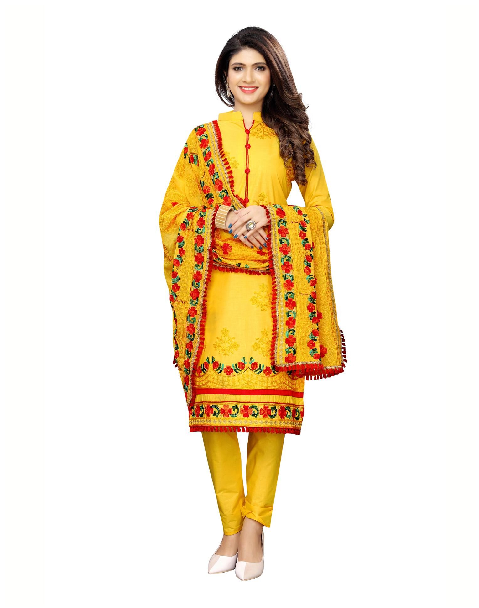 

Swaron Yellow Unstitched Kurta with bottom dupatta With dupatta Dress Material