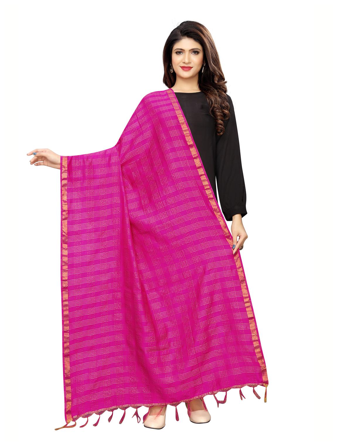 

Swaron Women Silk Checkered Dupatta Pink