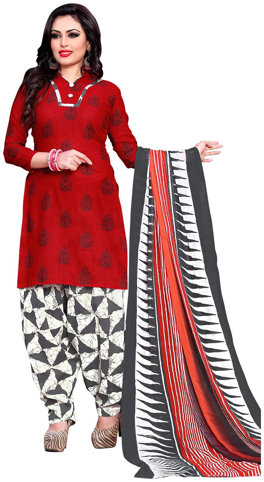 

Swaron Red Unstitched Kurta with bottom dupatta With dupatta Dress Material