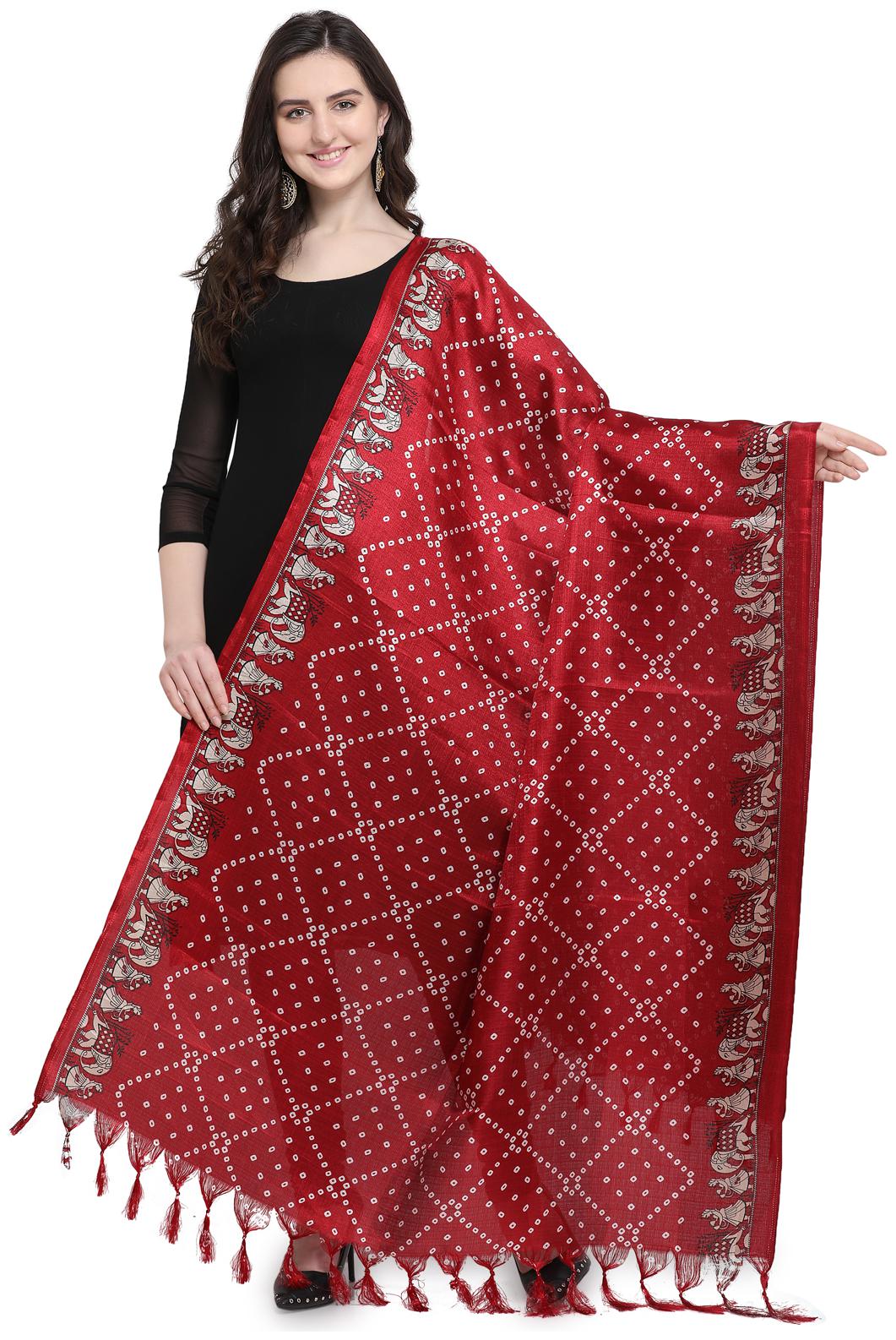 

Swaron Women Silk Printed Dupatta Maroon