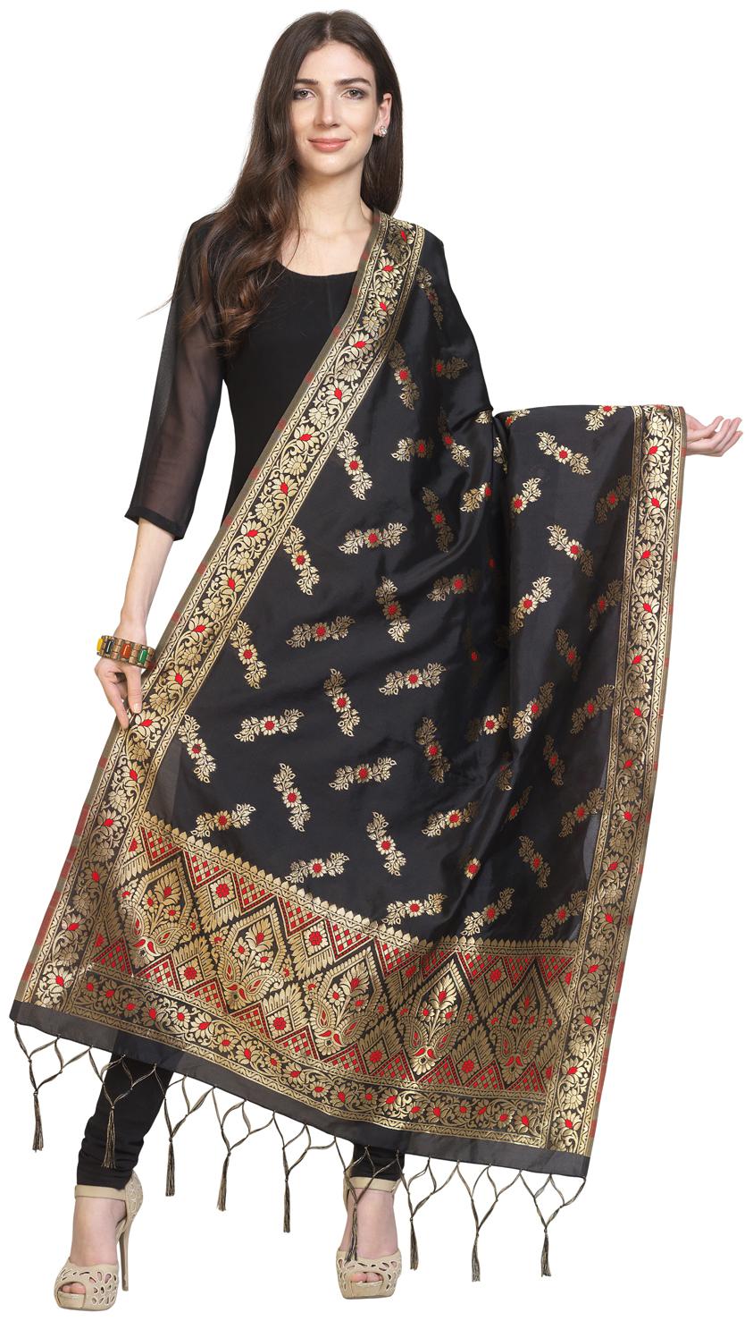 

Swaron Women Silk Floral Dupatta Black
