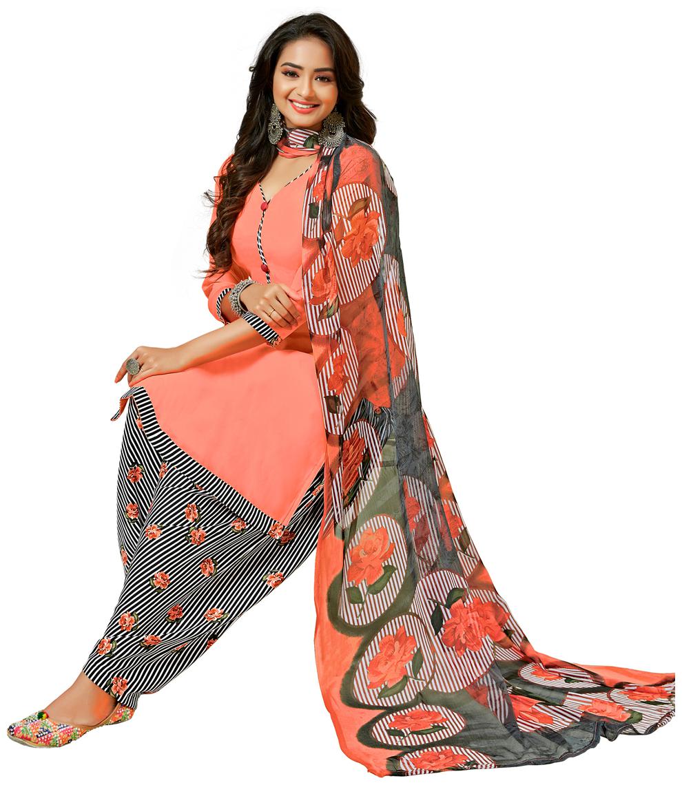 

Swaron Peach Unstitched Kurta with bottom dupatta With dupatta Dress Material