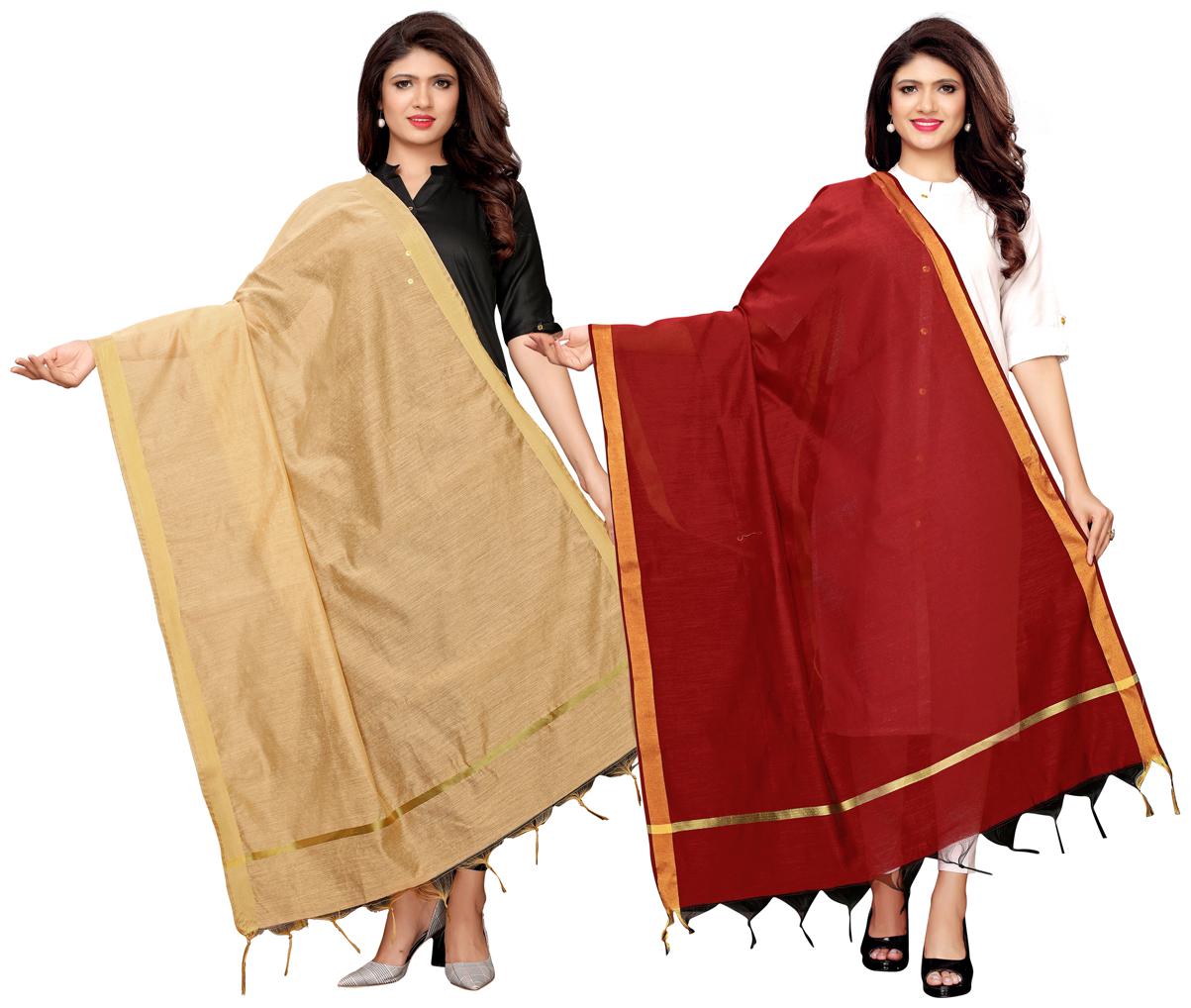 

Swaron Women Silk Solid Dupatta Beige Red