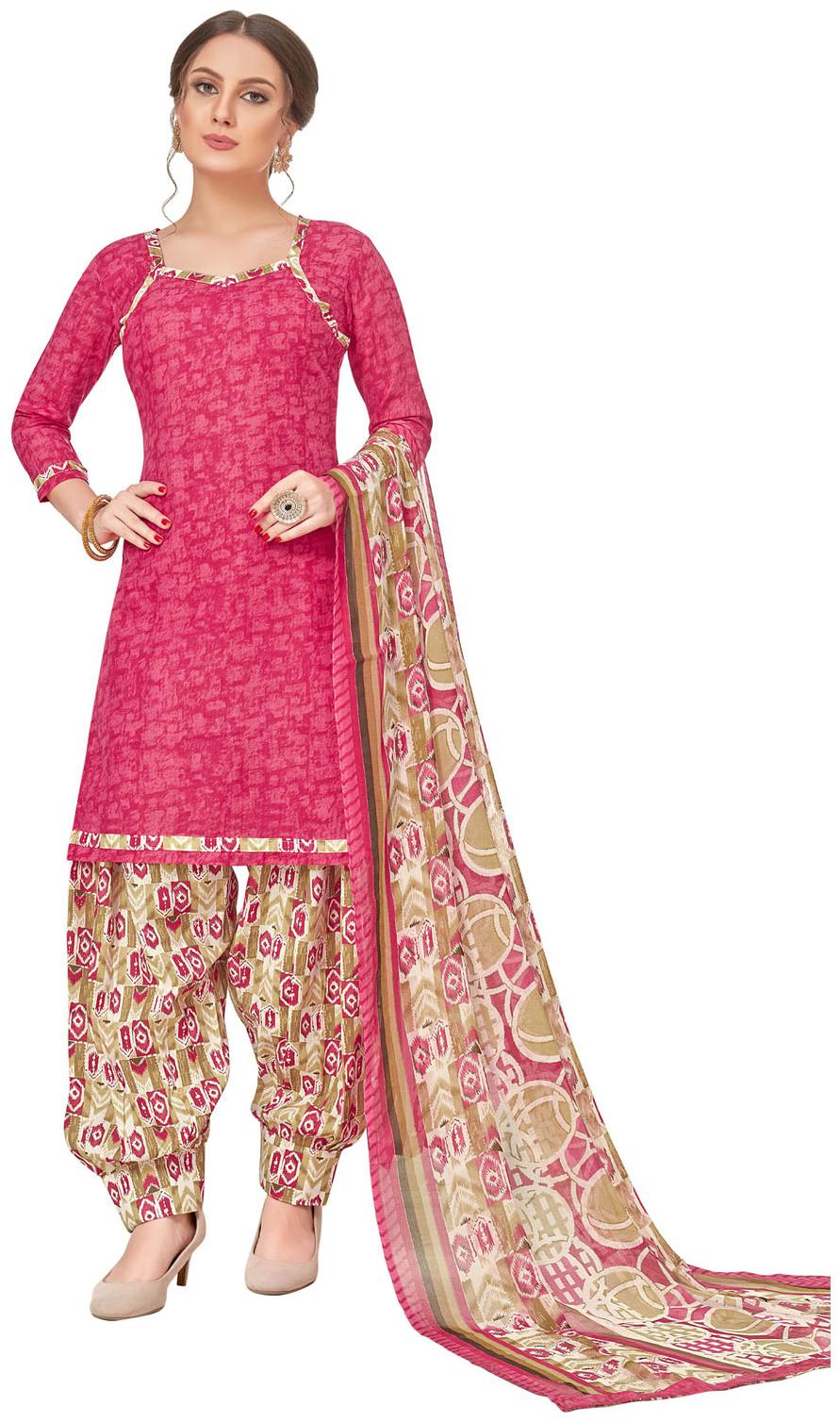 

Swaron Pink Unstitched Kurta with bottom dupatta With dupatta Dress Material